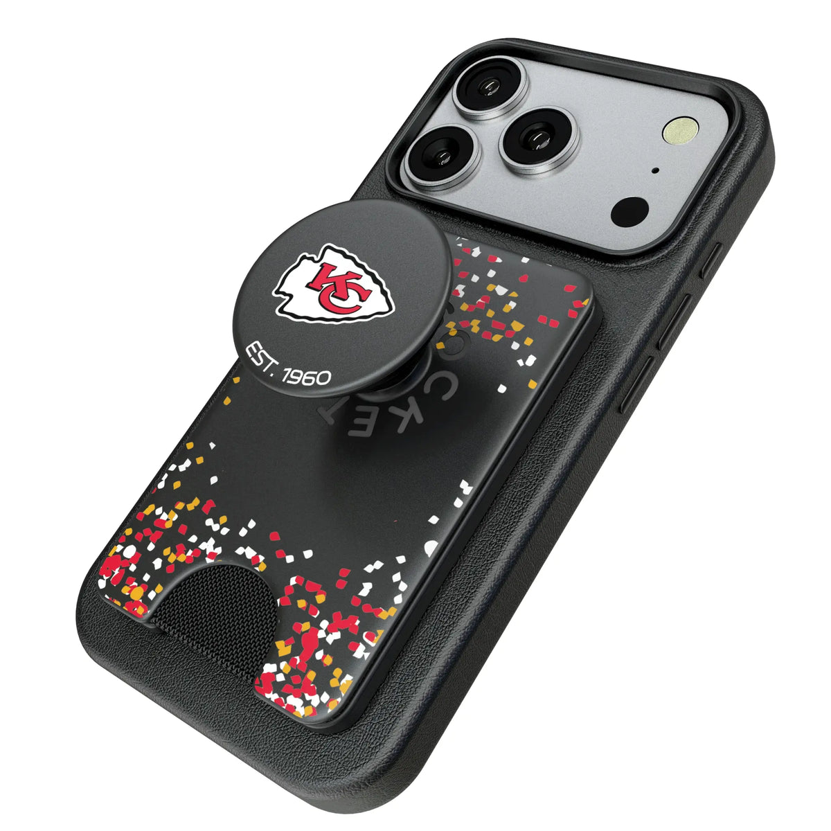 Kansas City Chiefs Confetti Popsockets Wallet Magnetic - Isometric View