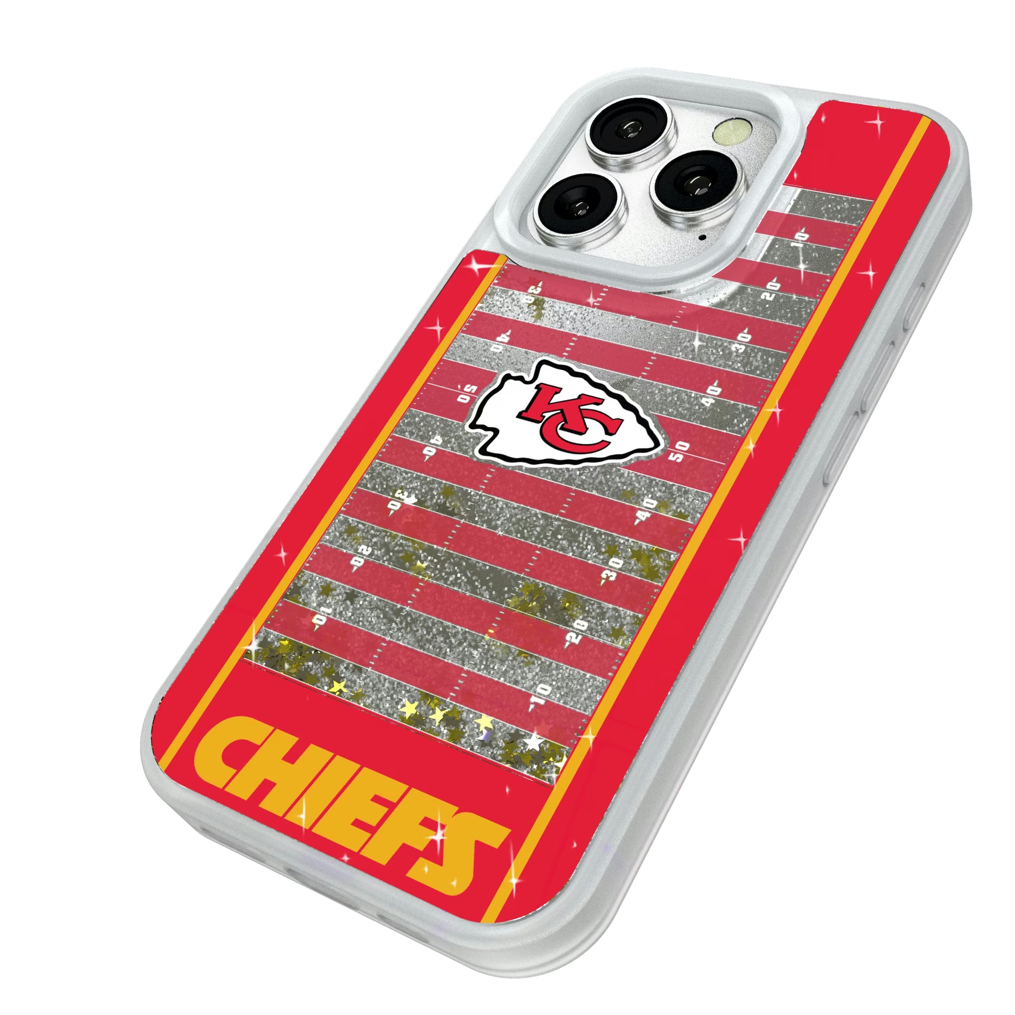 Kansas City Chiefs Field iPhone Glitter Phone Case for Apple iPhone - Isometric View#Device_iPhone 16 Pro