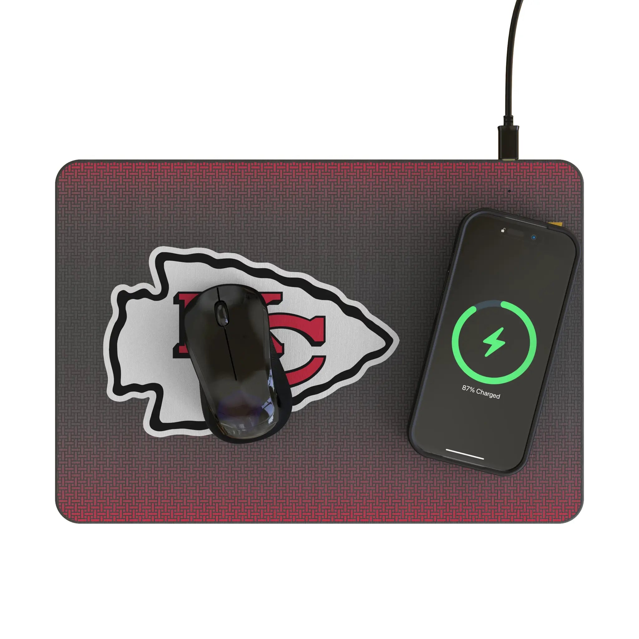 Kansas City Chiefs Linen 15-Watt Wireless Charger and Mouse Pad - Lifestyle