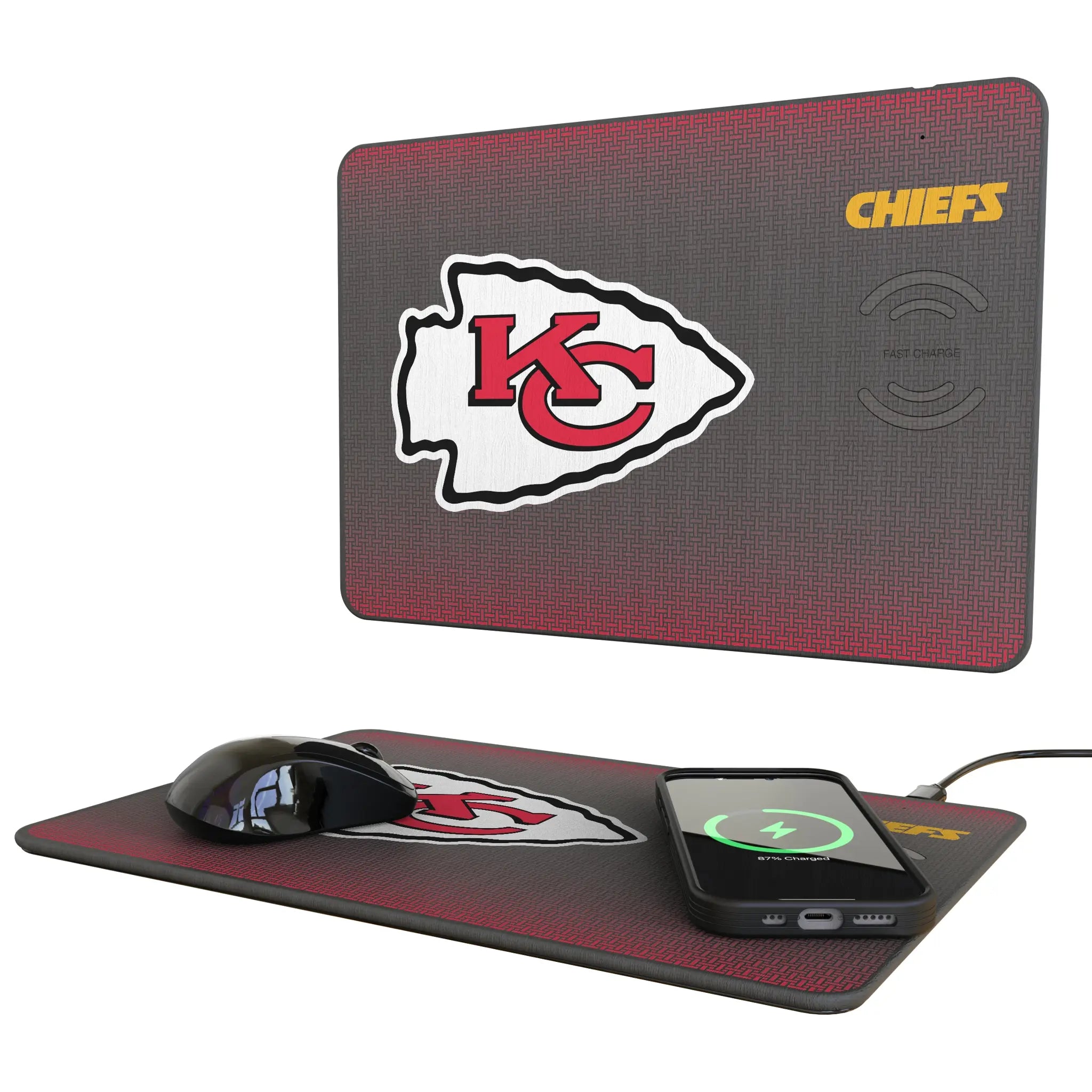 Kansas City Chiefs Linen 15-Watt Wireless Charger and Mouse Pad
