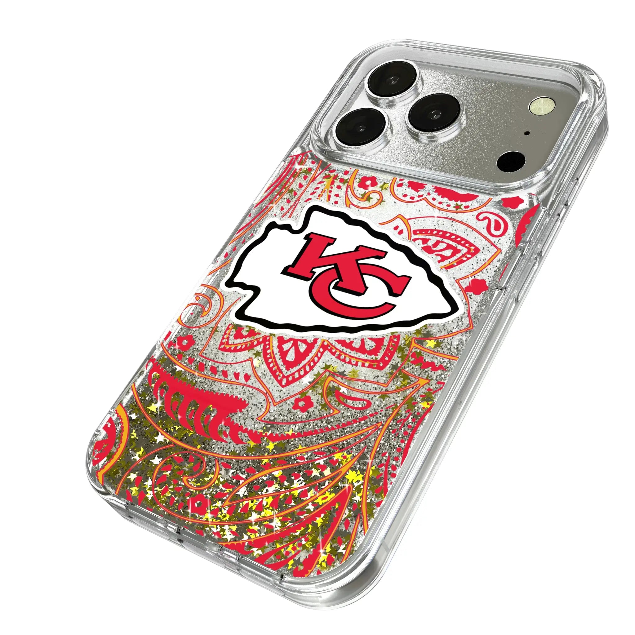 Kansas City Chiefs Paisley iPhone Glitter Phone Case for Apple iPhone - Isometric View