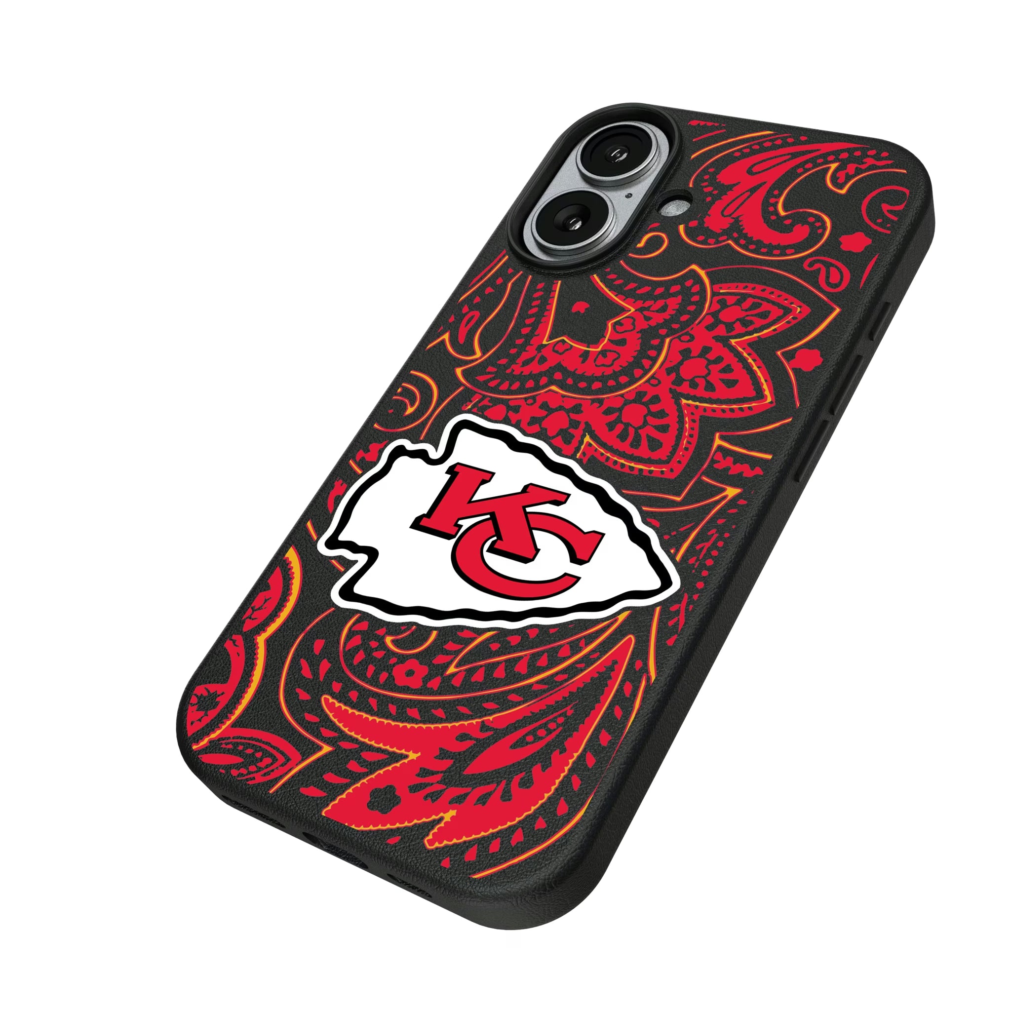 Kansas City Chiefs Paisley iPhone MagSafe Compatible Phone Case for Apple iPhone - Isometric View#Device_iPhone 17