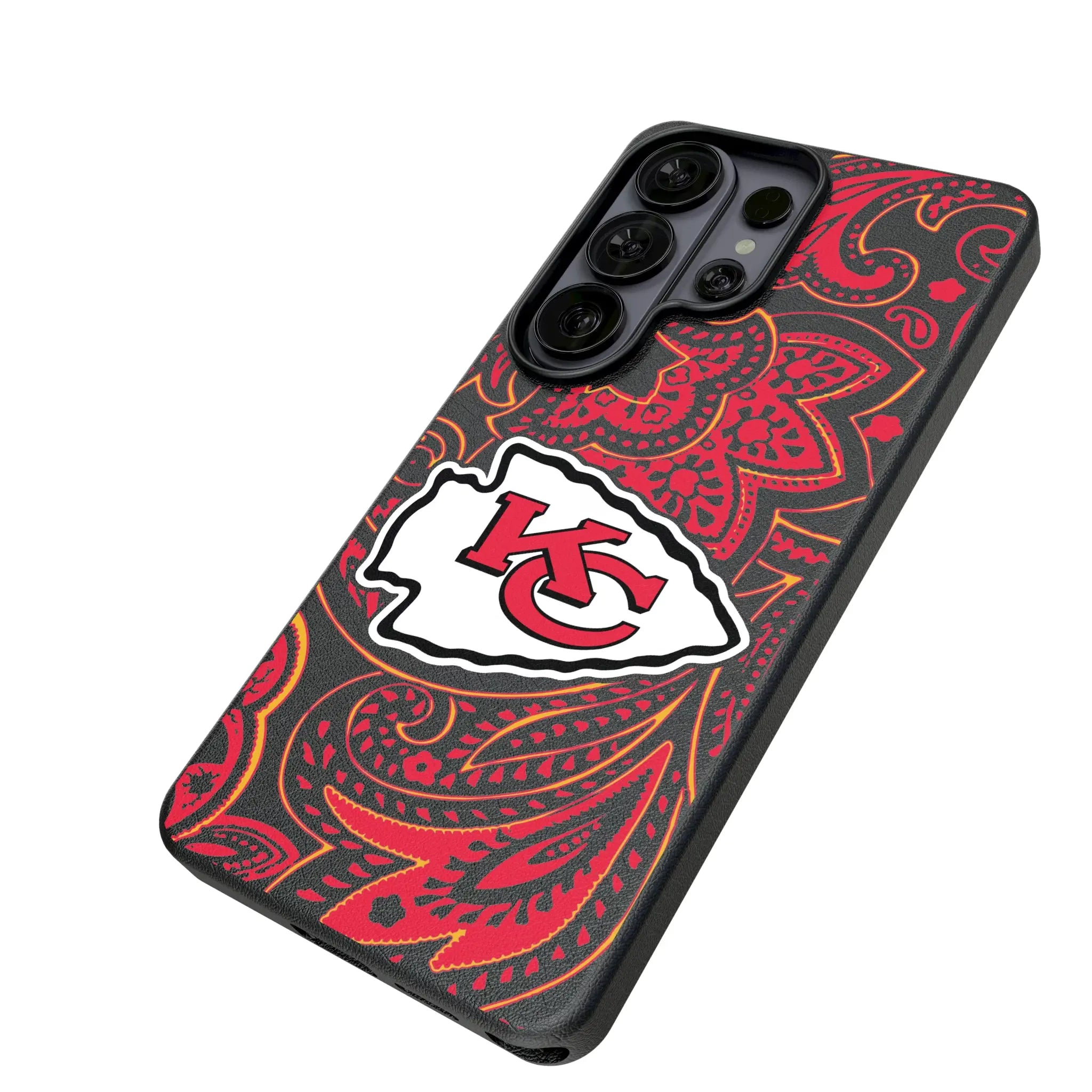 Kansas City Chiefs Paisley Galaxy MagSafe Compatible Phone Case for Samsung Galaxy - Isometric View#Device_Galaxy S26 Ultra