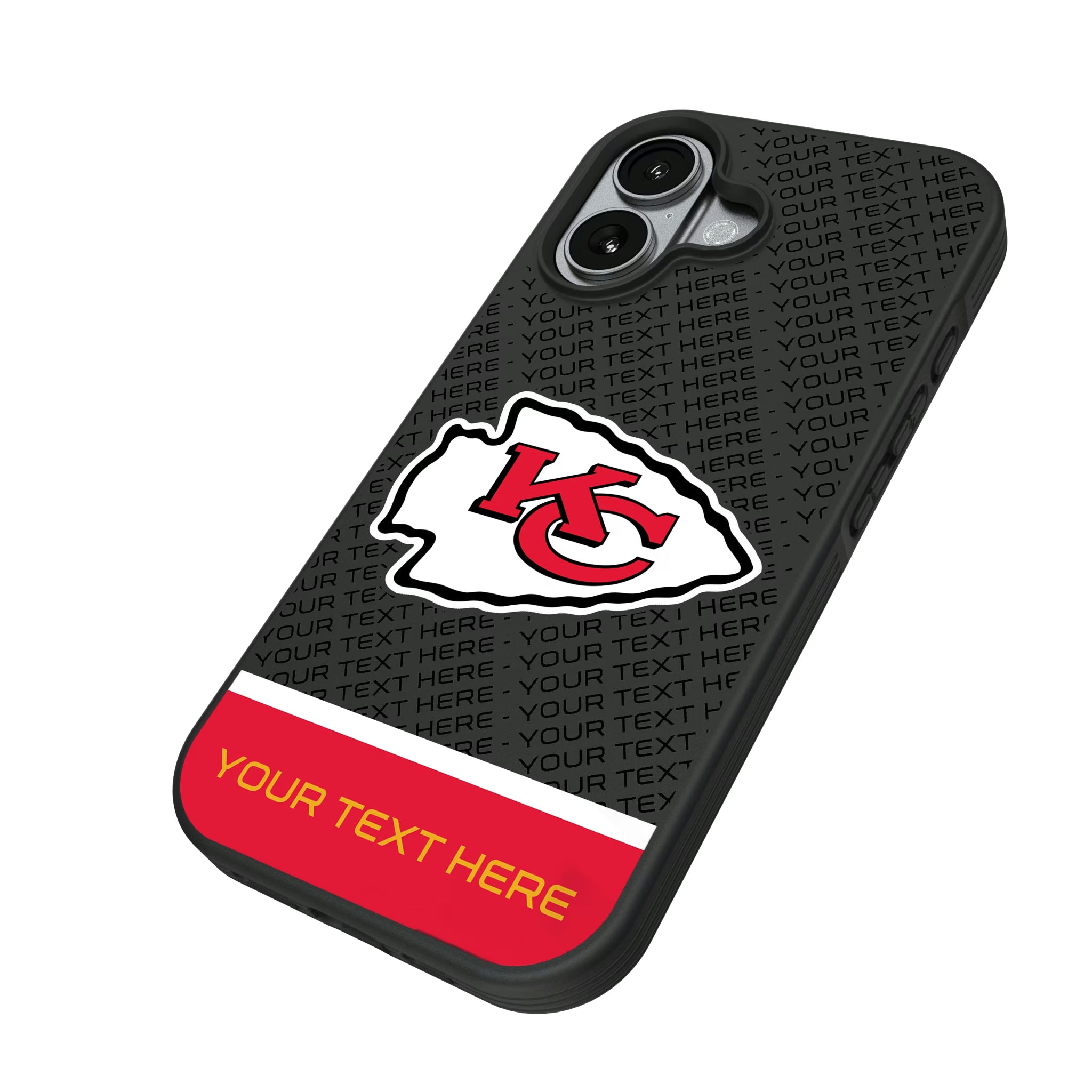 Kansas City Chiefs Personalized EndZone Plus iPhone Bump Phone Case for Apple iPhone - Isometric View#Device_iPhone 17