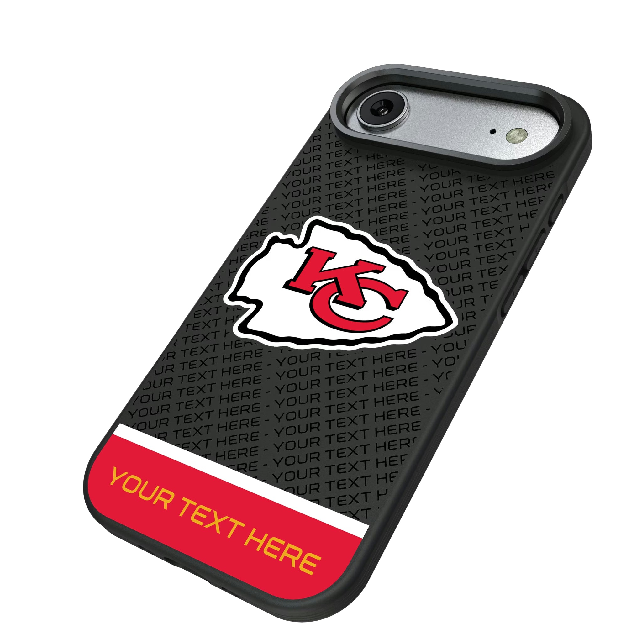 Kansas City Chiefs Personalized EndZone Plus iPhone Bump Phone Case for Apple iPhone - Isometric View#Device_iPhone Air