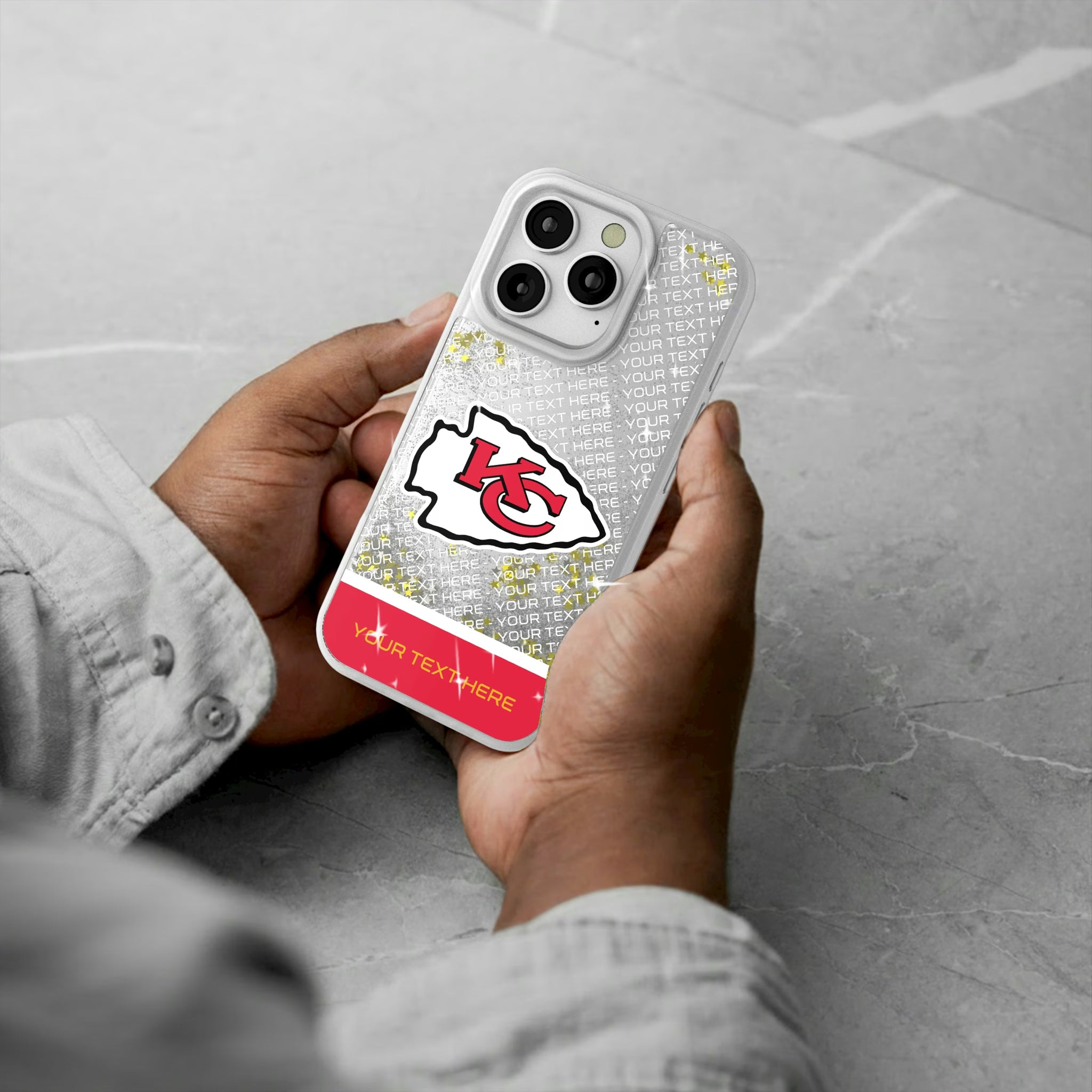 Kansas City Chiefs Personalized EndZone Plus iPhone Glitter Phone Case for Apple iPhone - Lifestyle#Device_iPhone 16 Pro