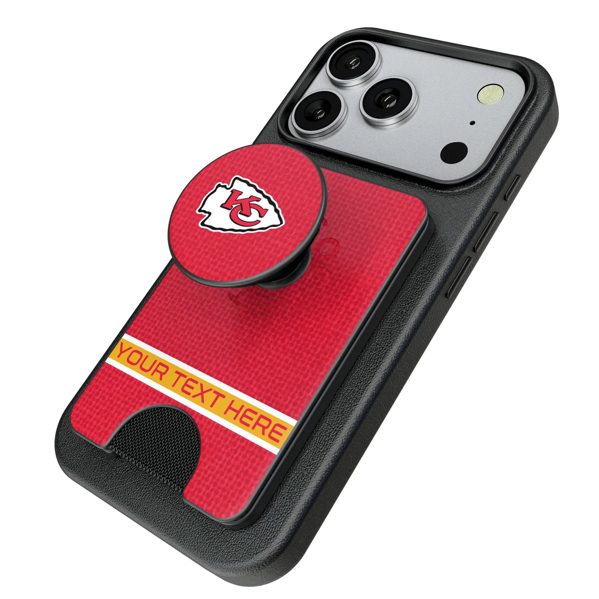 Kansas City Chiefs Personalized Endzone Solid Popsockets Wallet Magnetic - Isometric View