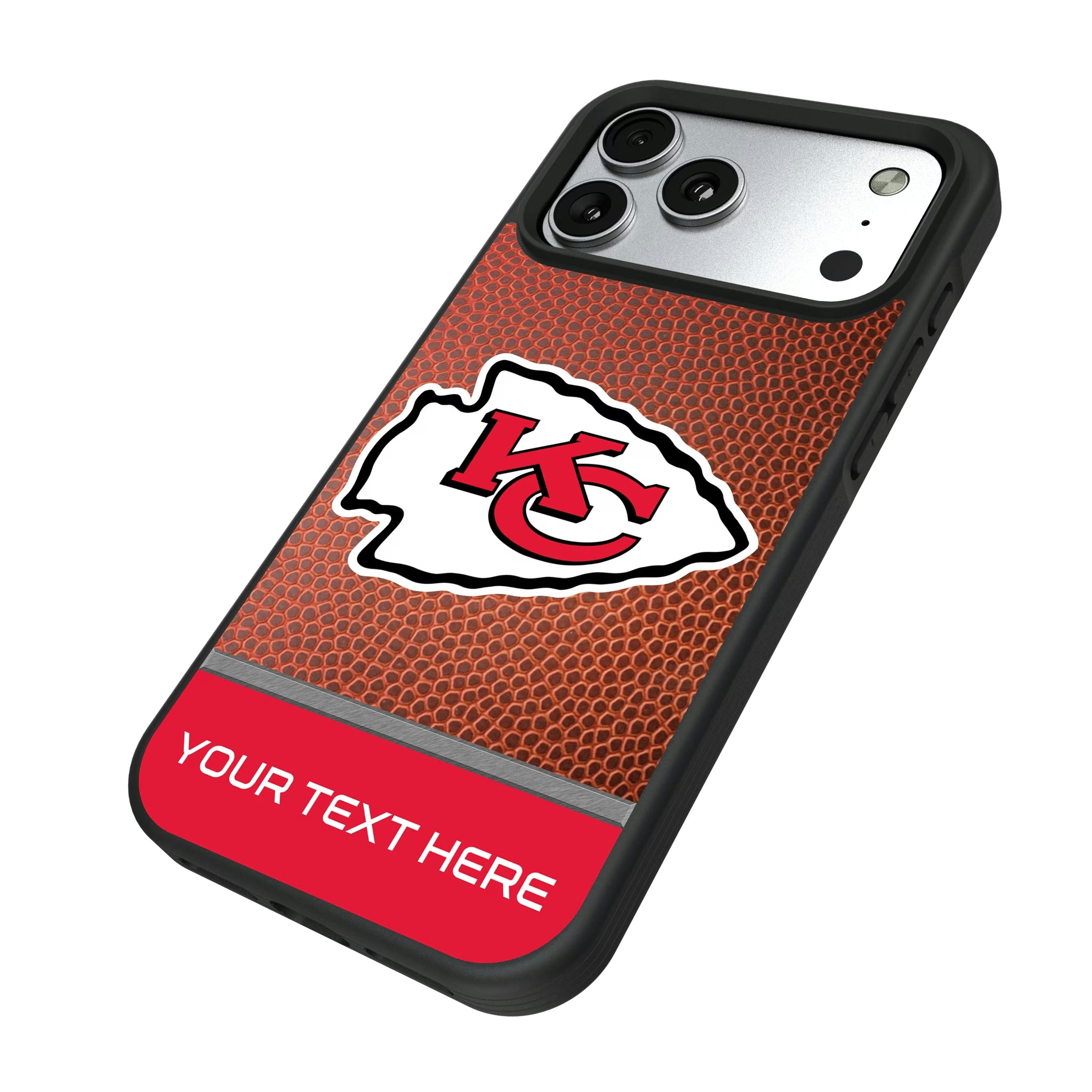 Kansas City Chiefs Personalized Football iPhone Bump Phone Case for Apple iPhone - Isometric View#Device_iPhone 17 Pro Max