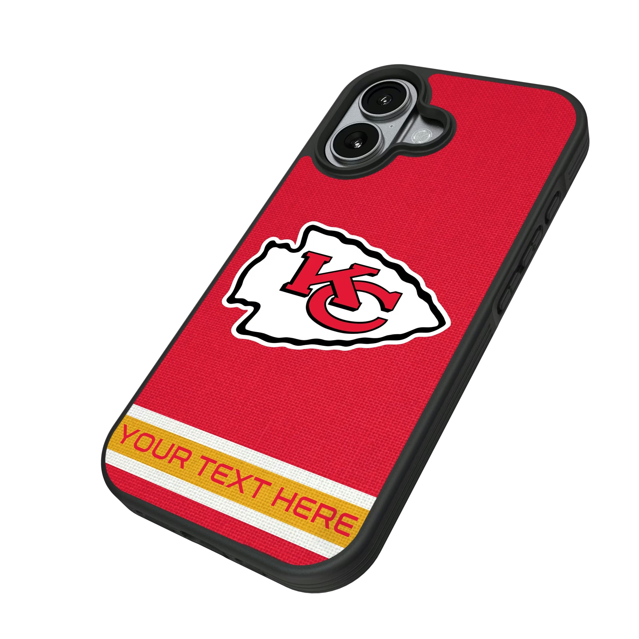 Kansas City Chiefs Personalized Stripe iPhone Bump Phone Case for Apple iPhone - Isometric View#Device_iPhone 17