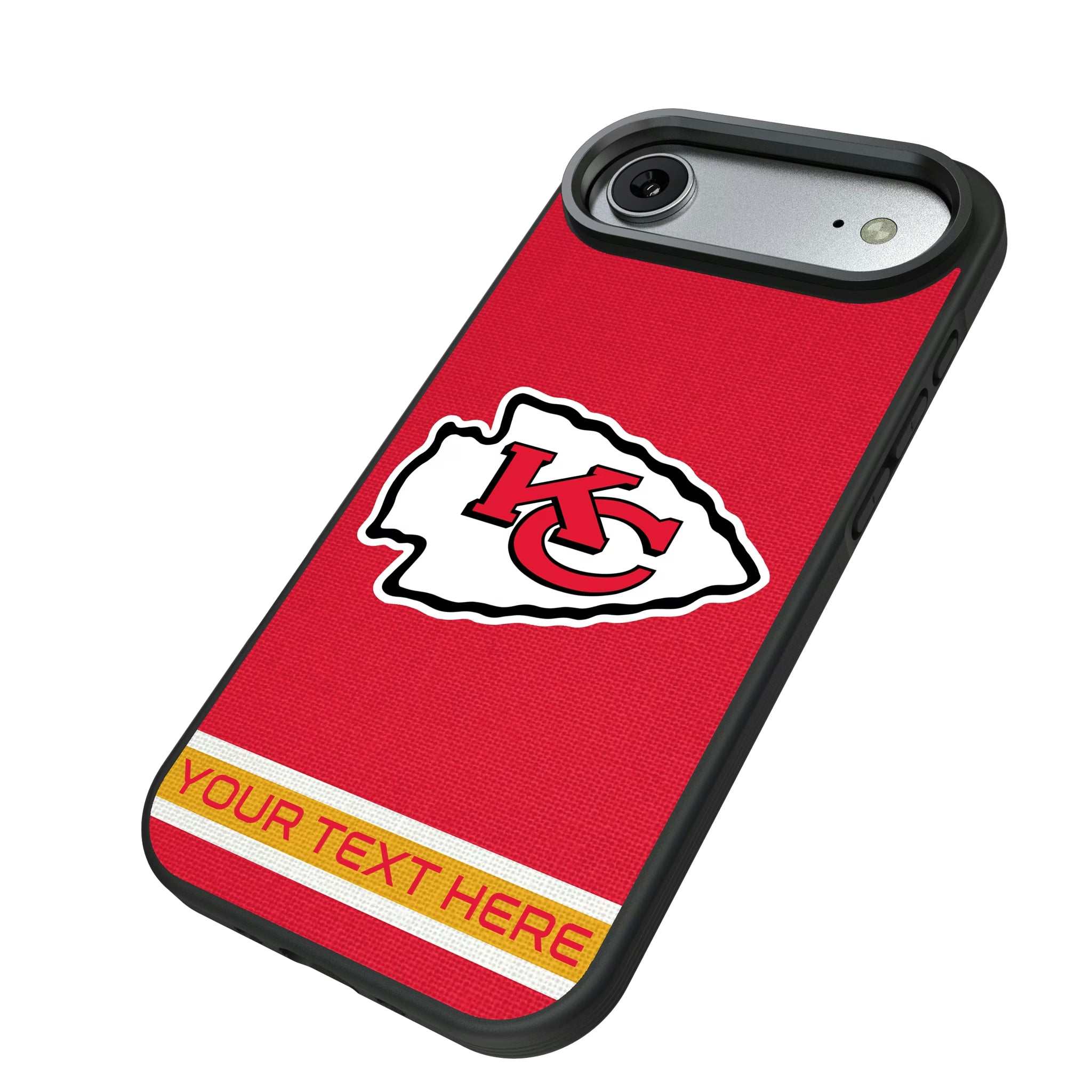 Kansas City Chiefs Personalized Stripe iPhone Bump Phone Case for Apple iPhone - Isometric View#Device_iPhone Air