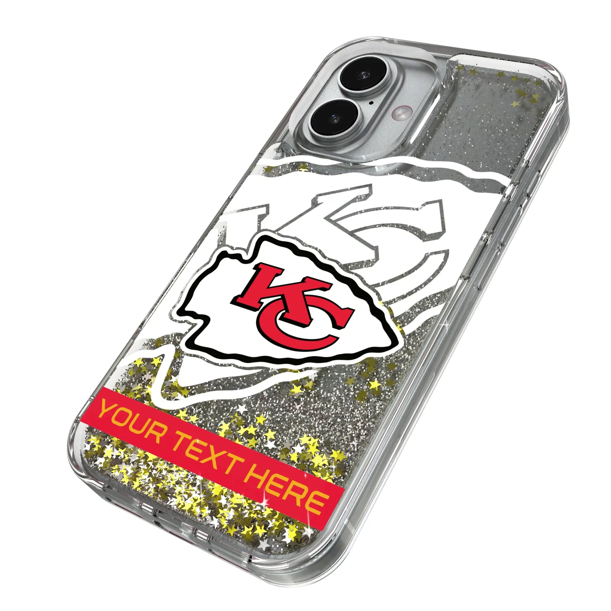 Kansas City Chiefs Personalized Tilt iPhone Glitter Phone Case for Apple iPhone - Isometric View
