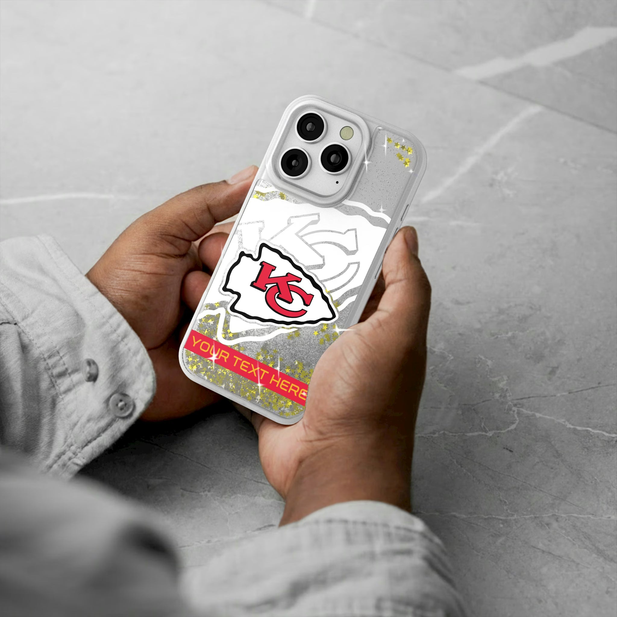 Kansas City Chiefs Personalized Tilt iPhone Glitter Phone Case for Apple iPhone - Lifestyle#Device_iPhone 16 Pro