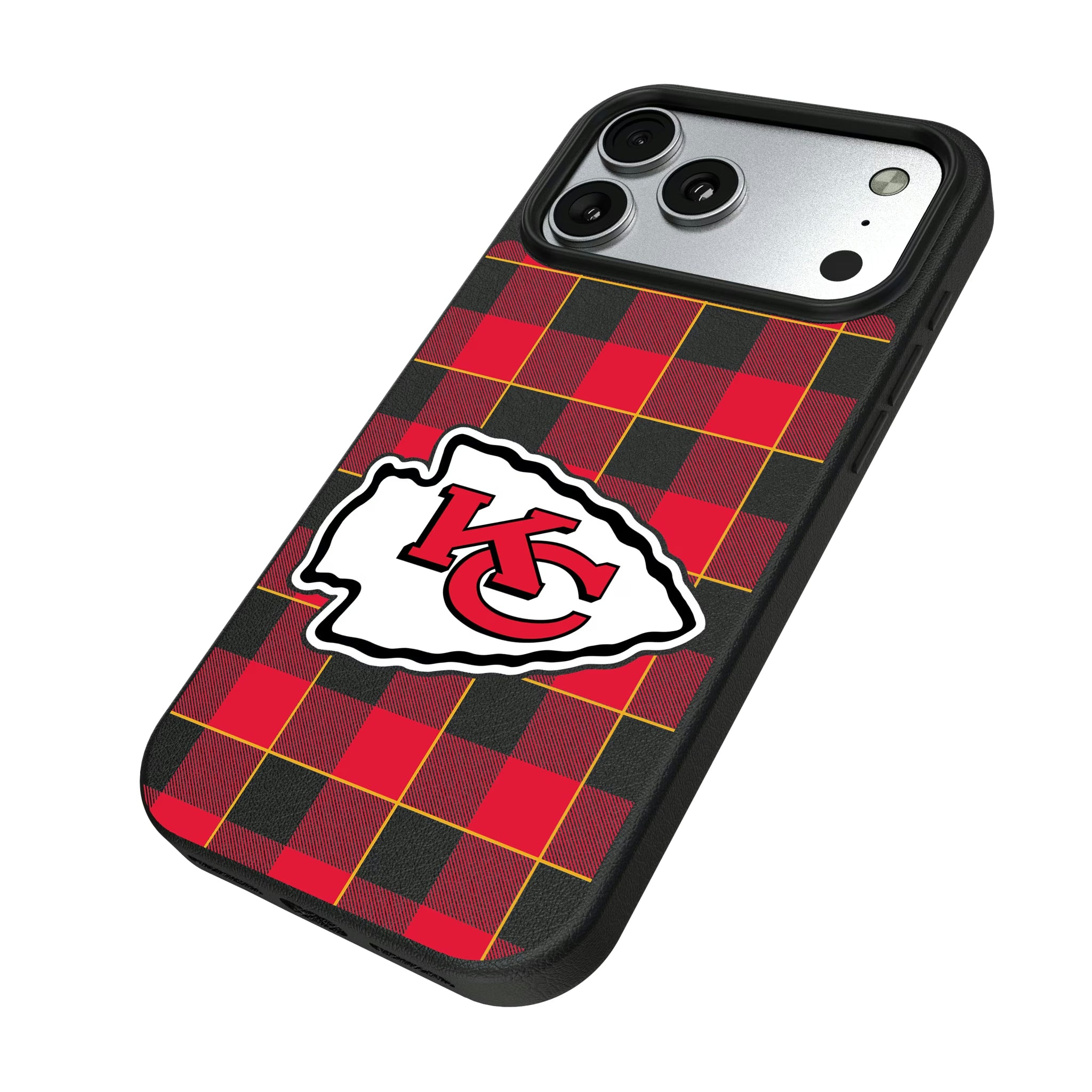 Kansas City Chiefs Plaid iPhone MagSafe Compatible Phone Case for Apple iPhone - Isometric View#Device_iPhone 17 Pro Max