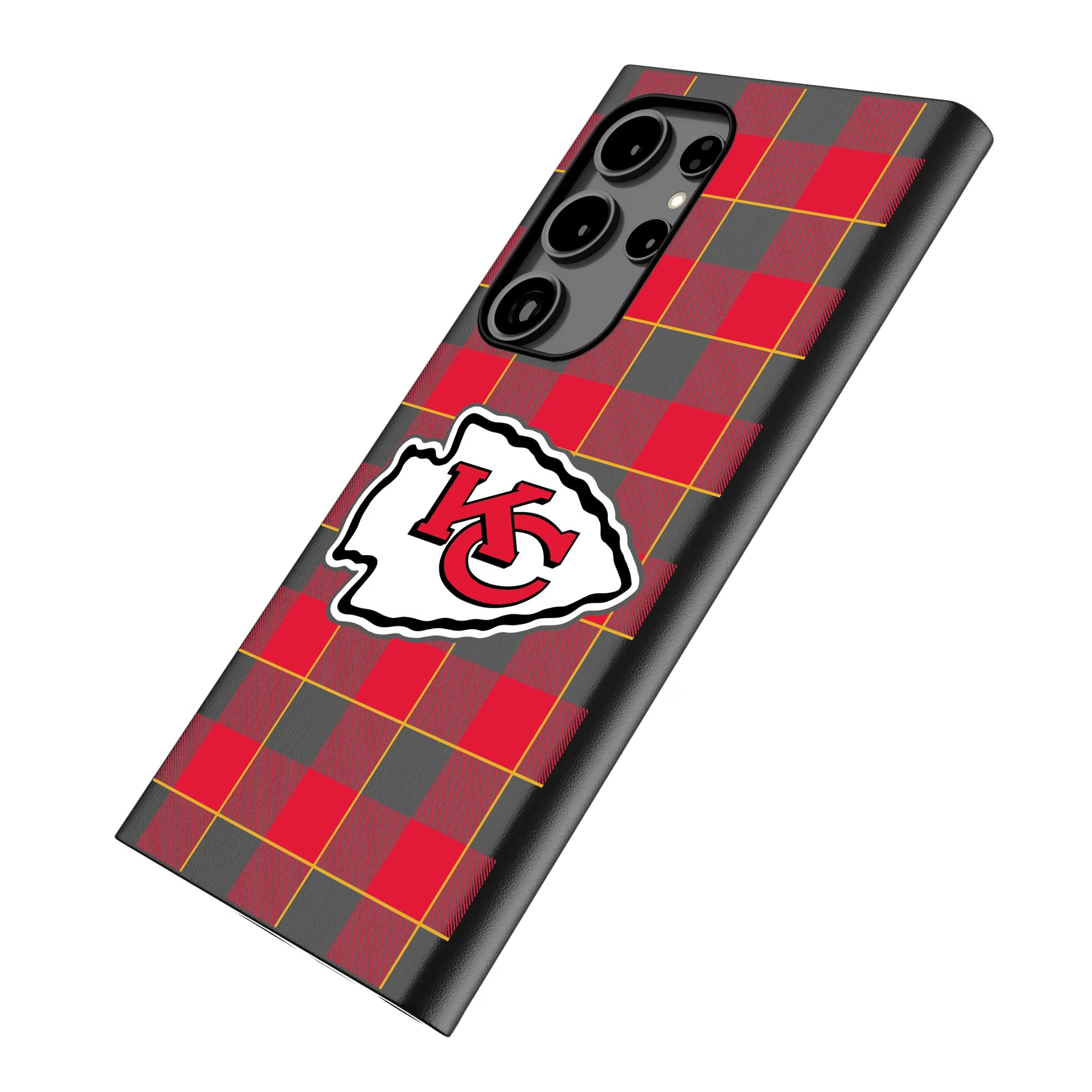 Kansas City Chiefs Plaid Galaxy MagSafe Compatible Phone Case for Samsung Galaxy - Isometric View