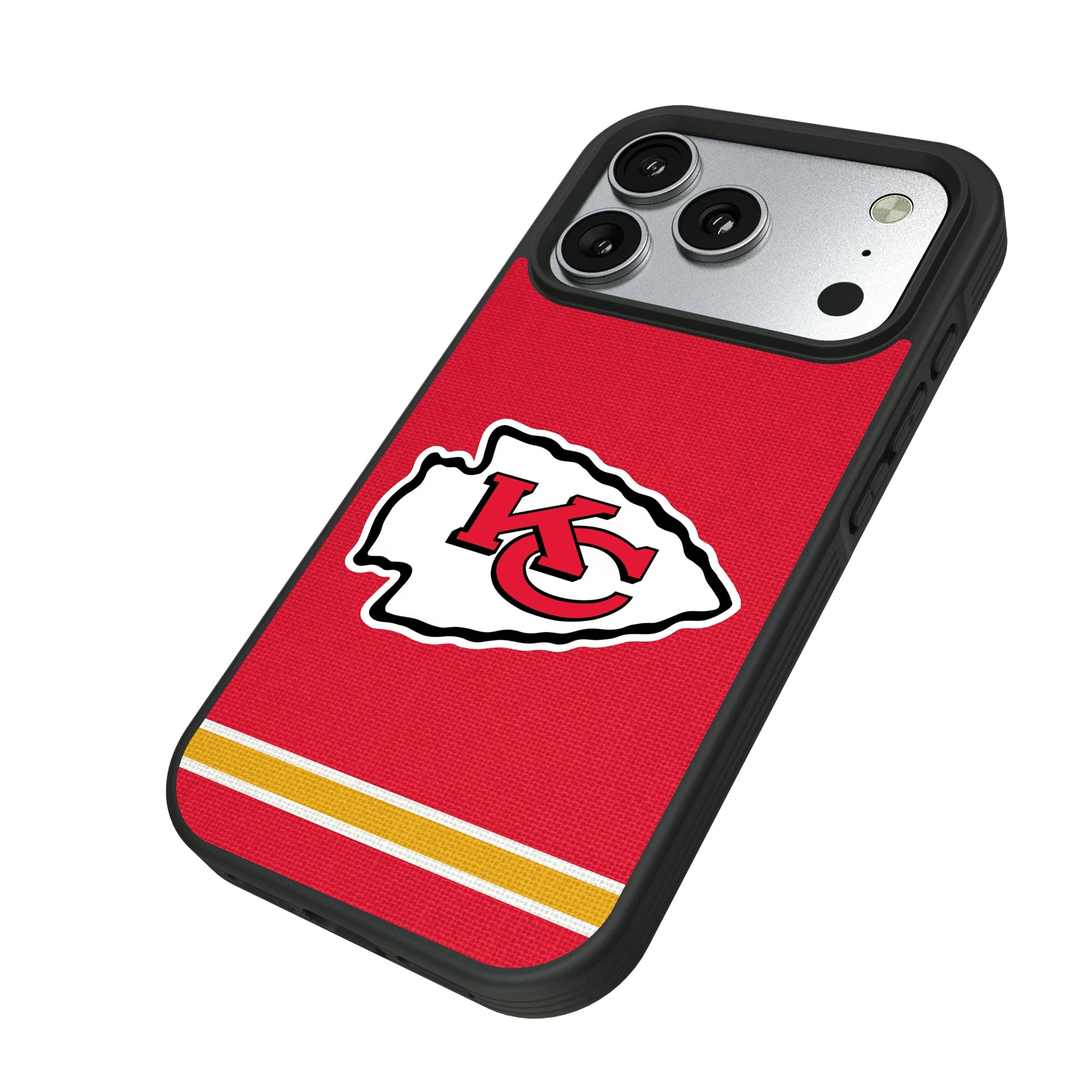 Kansas City Chiefs Stripe iPhone Bump Phone Case for Apple iPhone - Isometric View#Device_iPhone 17 Pro