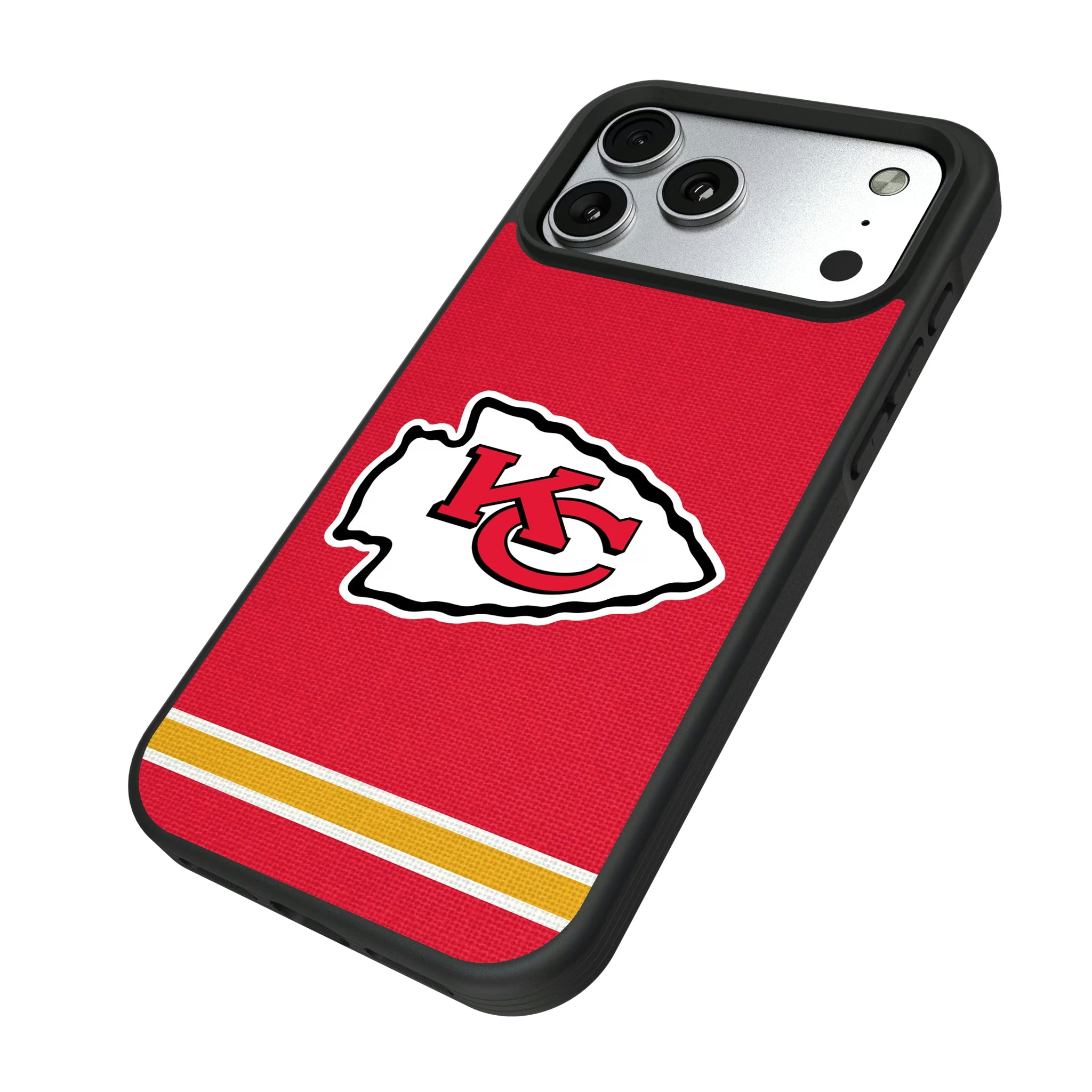 Kansas City Chiefs Stripe iPhone Bump Phone Case for Apple iPhone - Isometric View#Device_iPhone 17 Pro Max