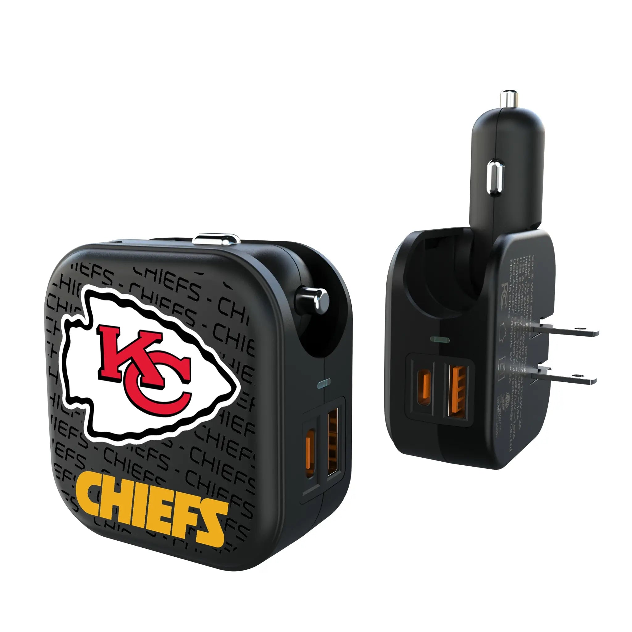 Kansas City Chiefs Text Backdrop 2 in 1 USB A/C Charger