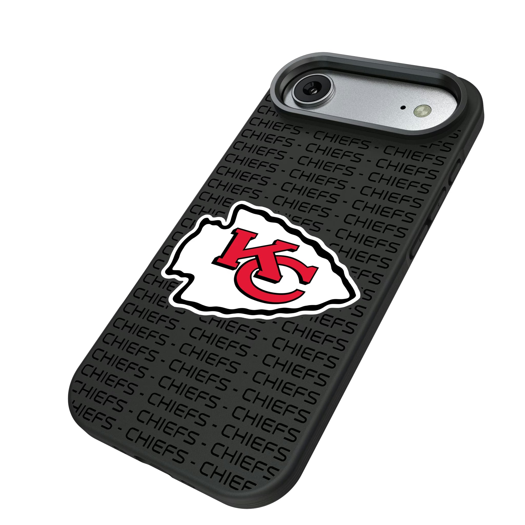 Kansas City Chiefs Text Backdrop iPhone Bump Phone Case for Apple iPhone - Isometric View#Device_iPhone Air