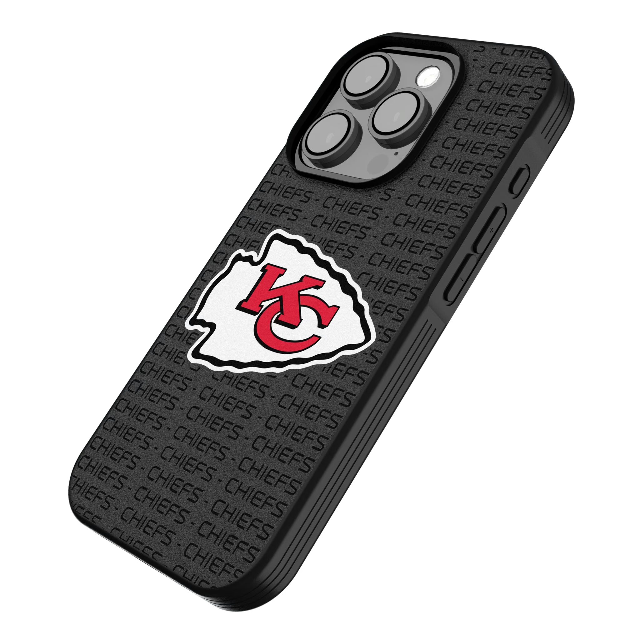 Kansas City Chiefs Text Backdrop iPhone Bump Phone Case for Apple iPhone - Isometric View