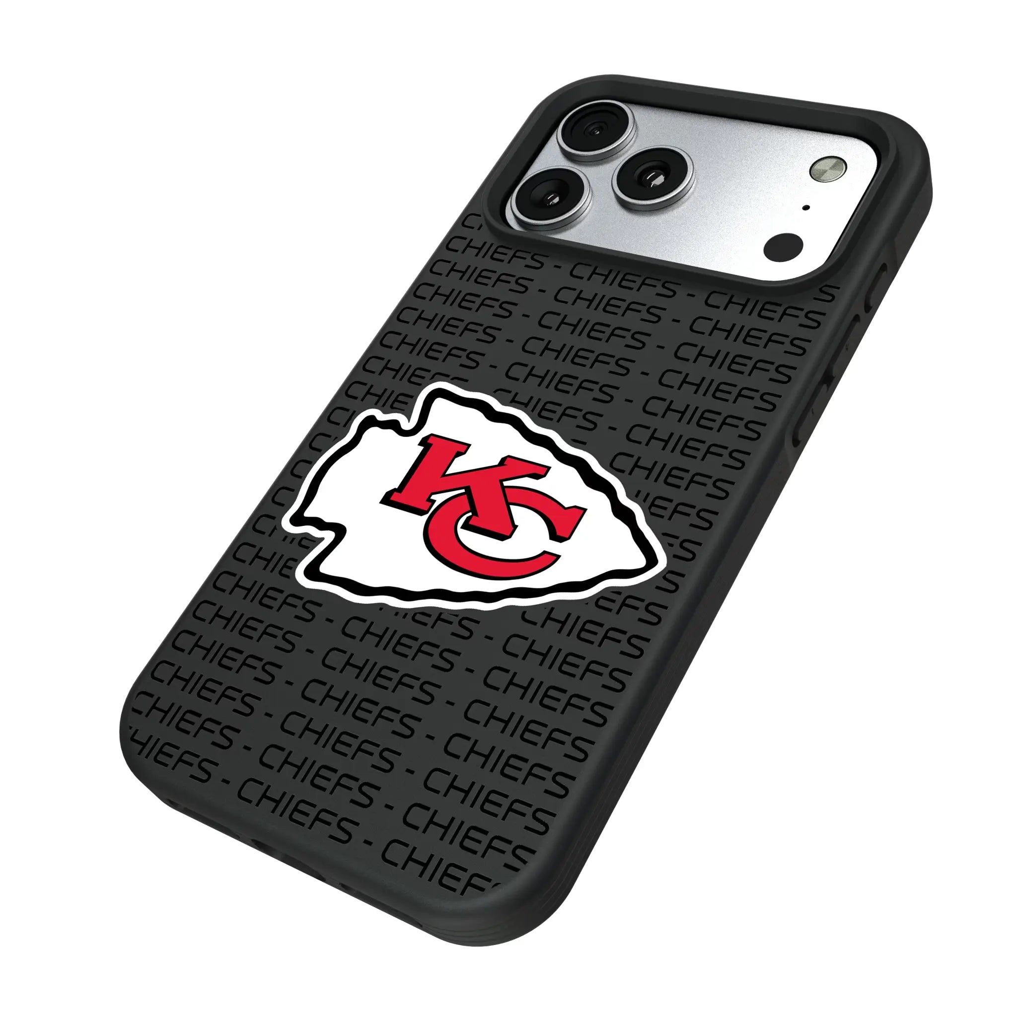 Kansas City Chiefs Text Backdrop iPhone Bump Phone Case for Apple iPhone - Isometric View#Device_iPhone 17 Pro Max