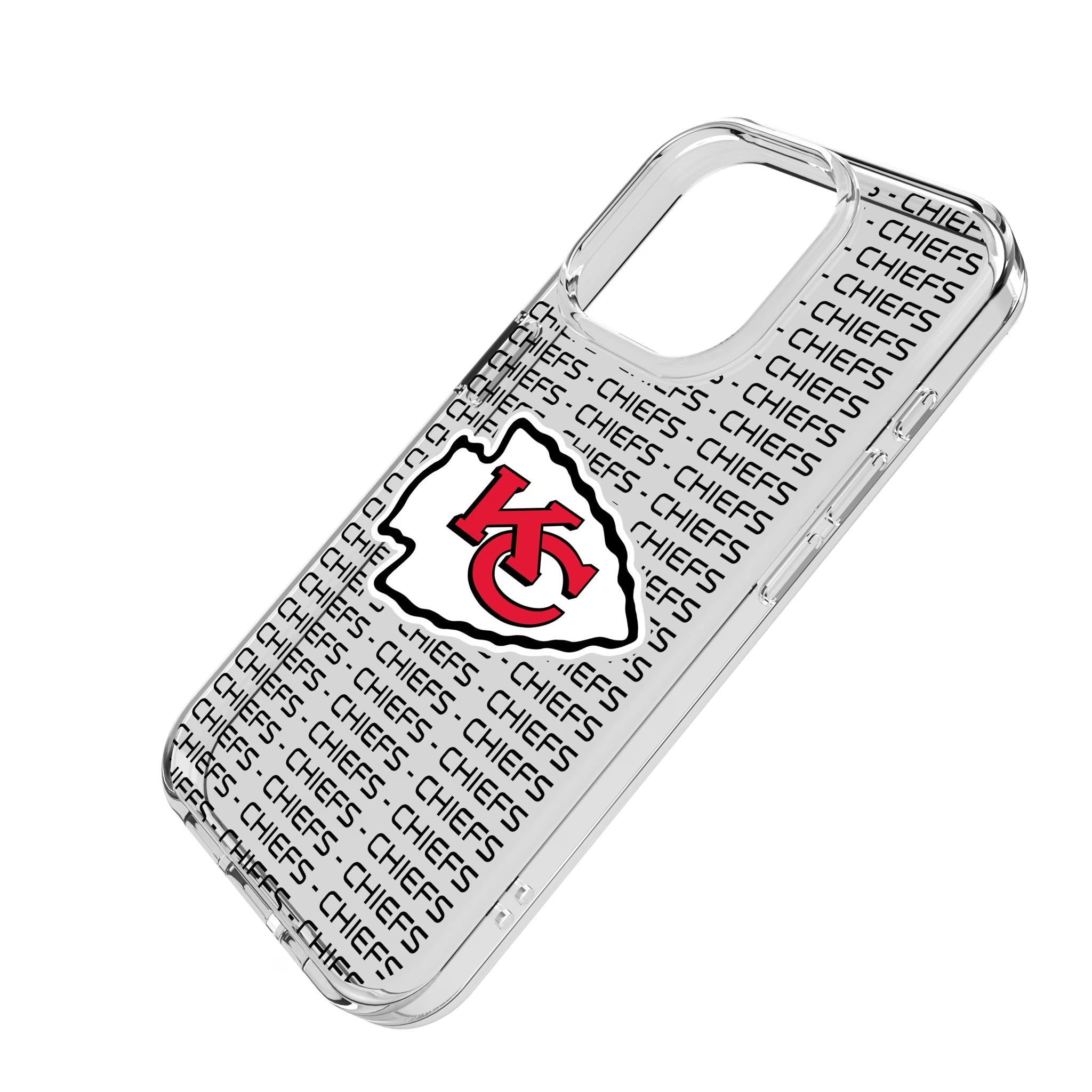 Kansas City Chiefs Text Backdrop iPhone Clear Phone Case for Apple iPhone - Isometric View