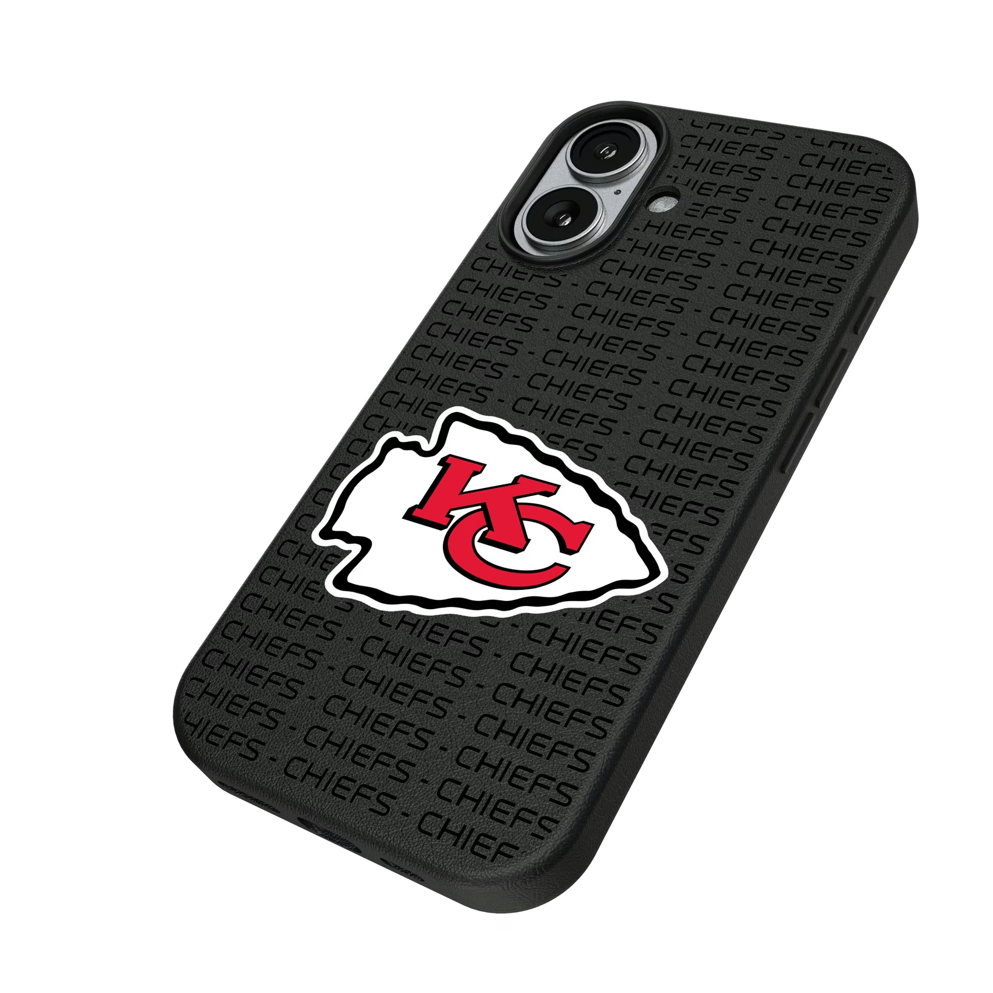 Kansas City Chiefs Text Backdrop iPhone MagSafe Compatible Phone Case for Apple iPhone - Isometric View#Device_iPhone 17