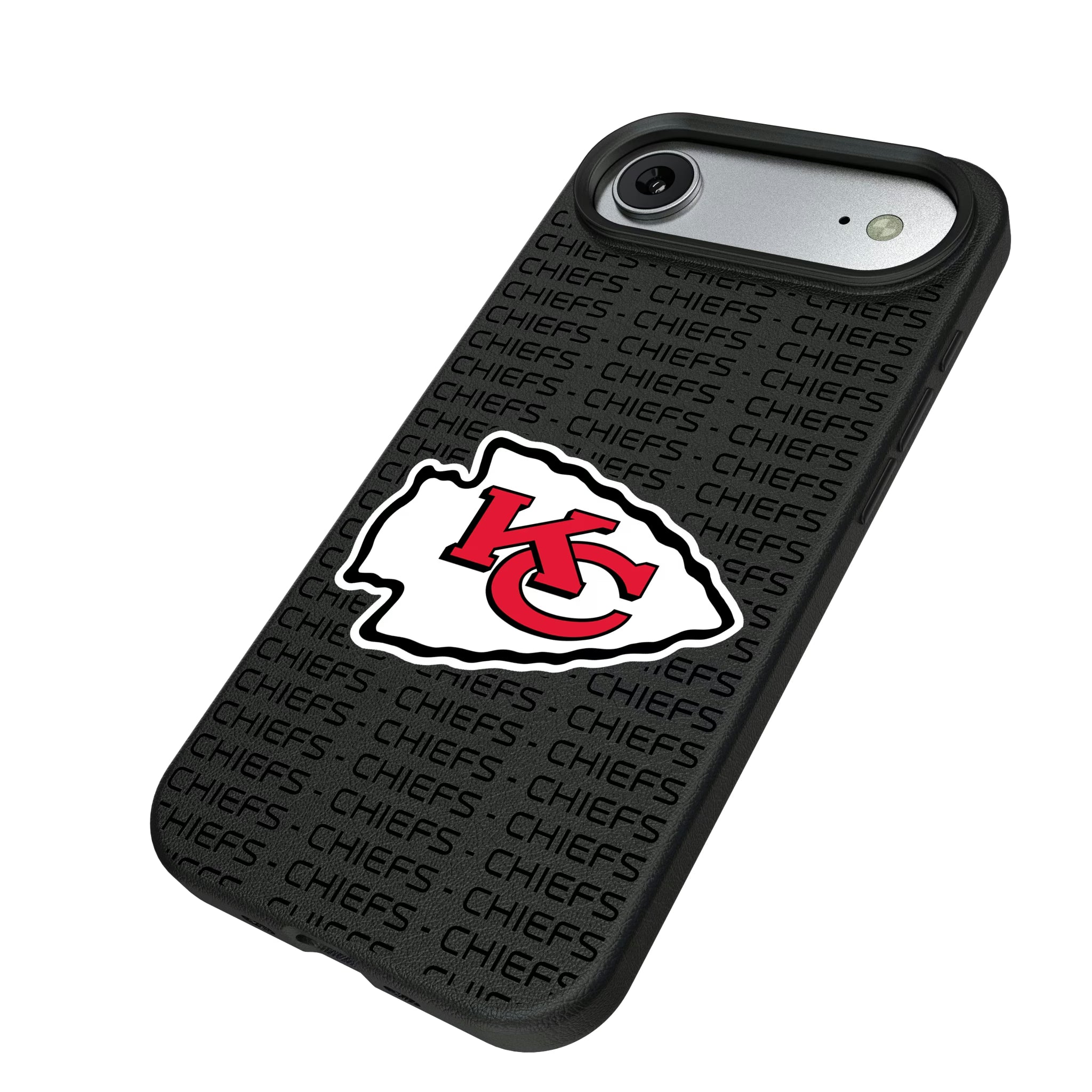Kansas City Chiefs Text Backdrop iPhone MagSafe Compatible Phone Case for Apple iPhone - Isometric View#Device_iPhone Air