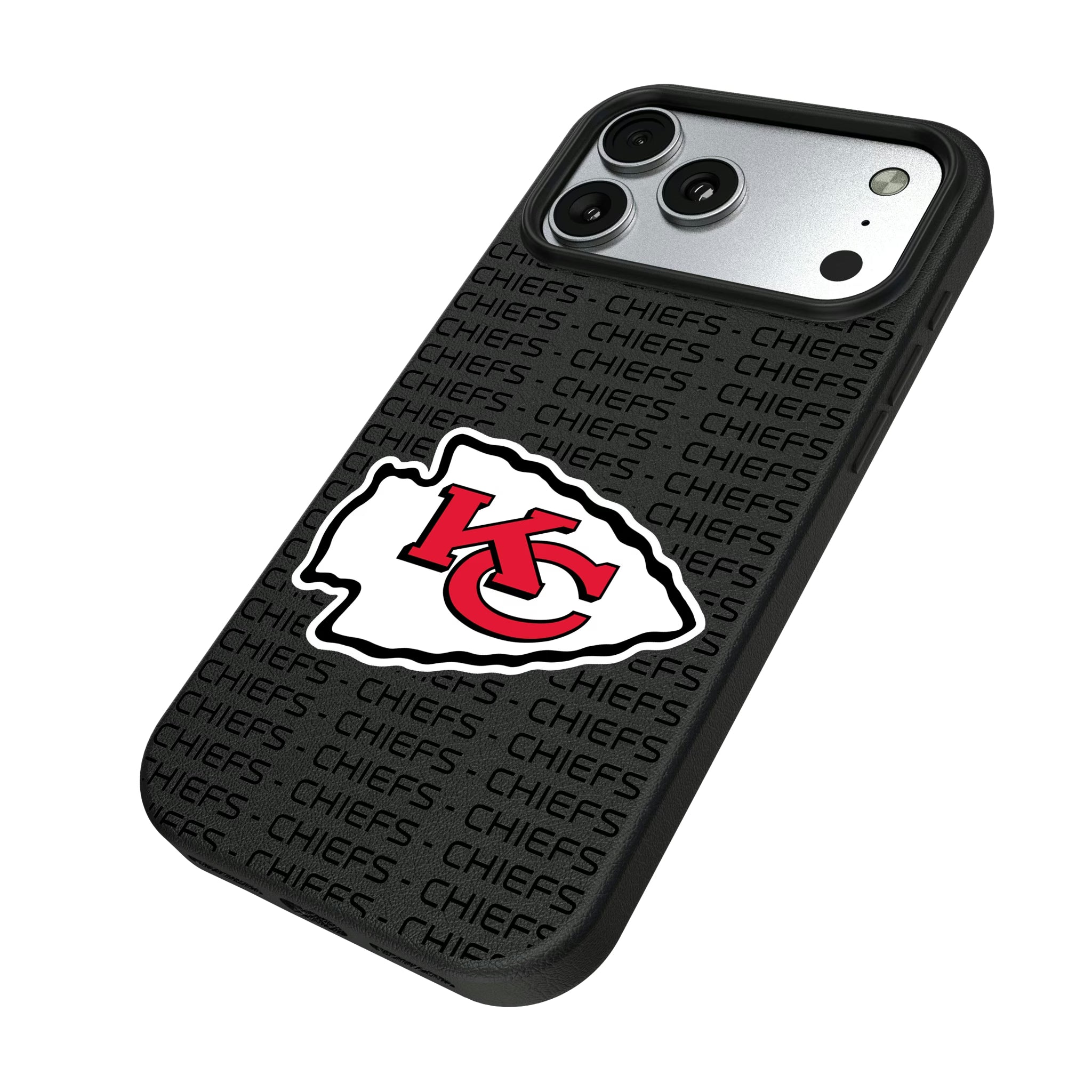 Kansas City Chiefs Text Backdrop iPhone MagSafe Compatible Phone Case for Apple iPhone - Isometric View#Device_iPhone 17 Pro Max