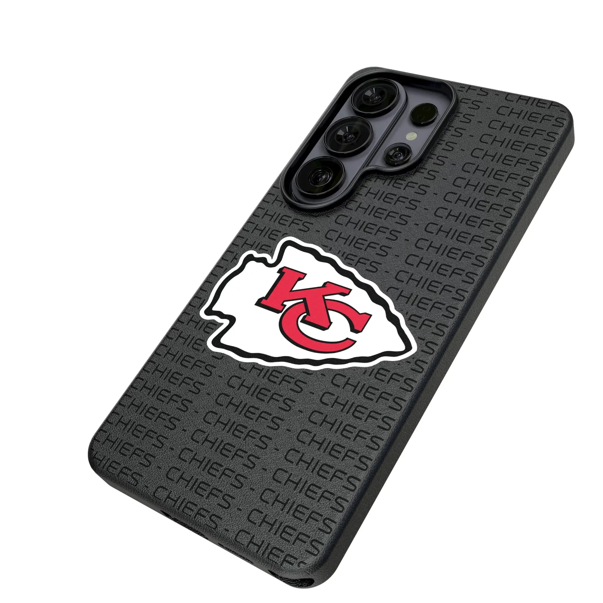 Kansas City Chiefs Text Backdrop Galaxy MagSafe Compatible Phone Case for Samsung Galaxy - Isometric View#Device_Galaxy S26 Ultra