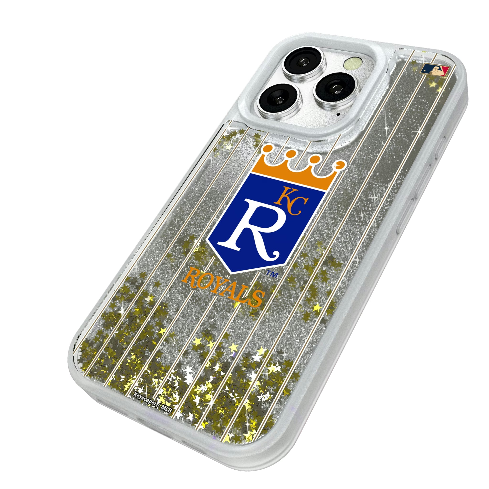 Kansas City Royals 1969-1978 - Cooperstown Collection Pinstripe iPhone Glitter Phone Case for Apple iPhone - Isometric View#Device_iPhone 16 Pro
