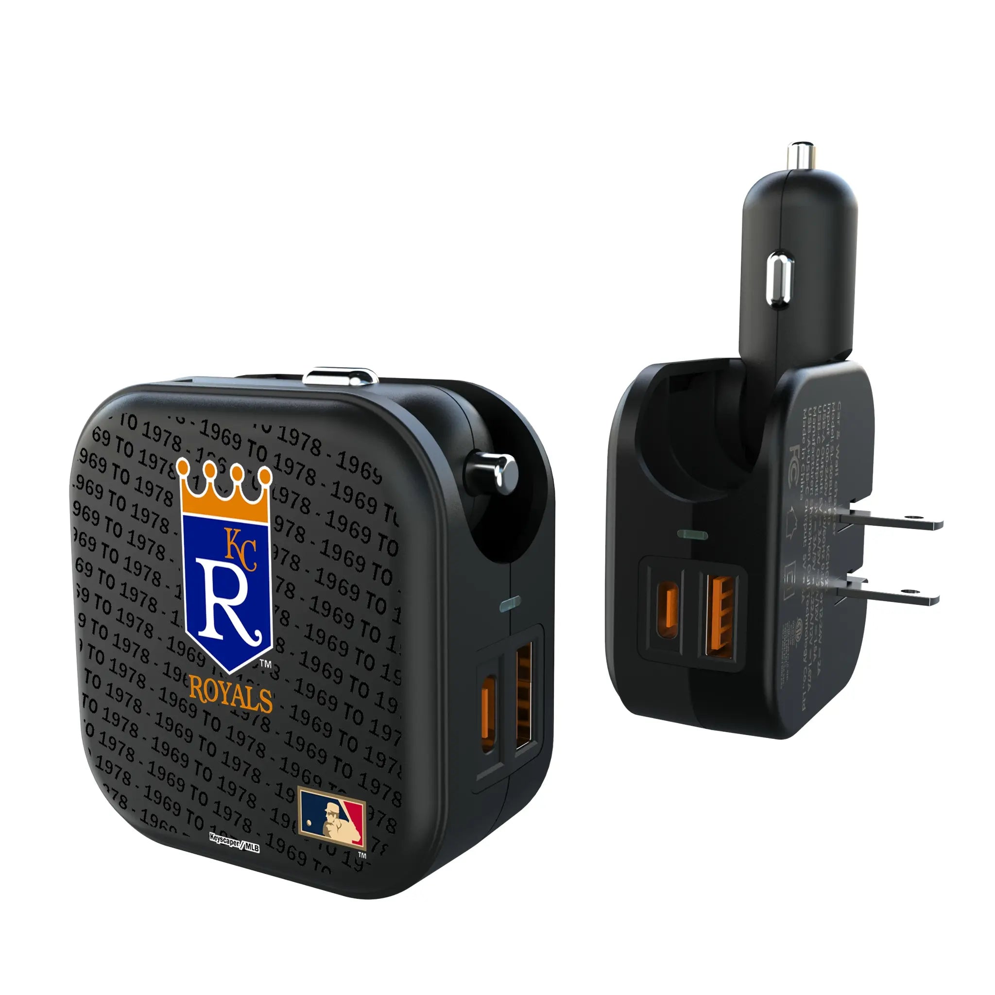 Kansas City Royals 1969-1978 - Cooperstown Collection Text Backdrop 2 in 1 USB A/C Charger