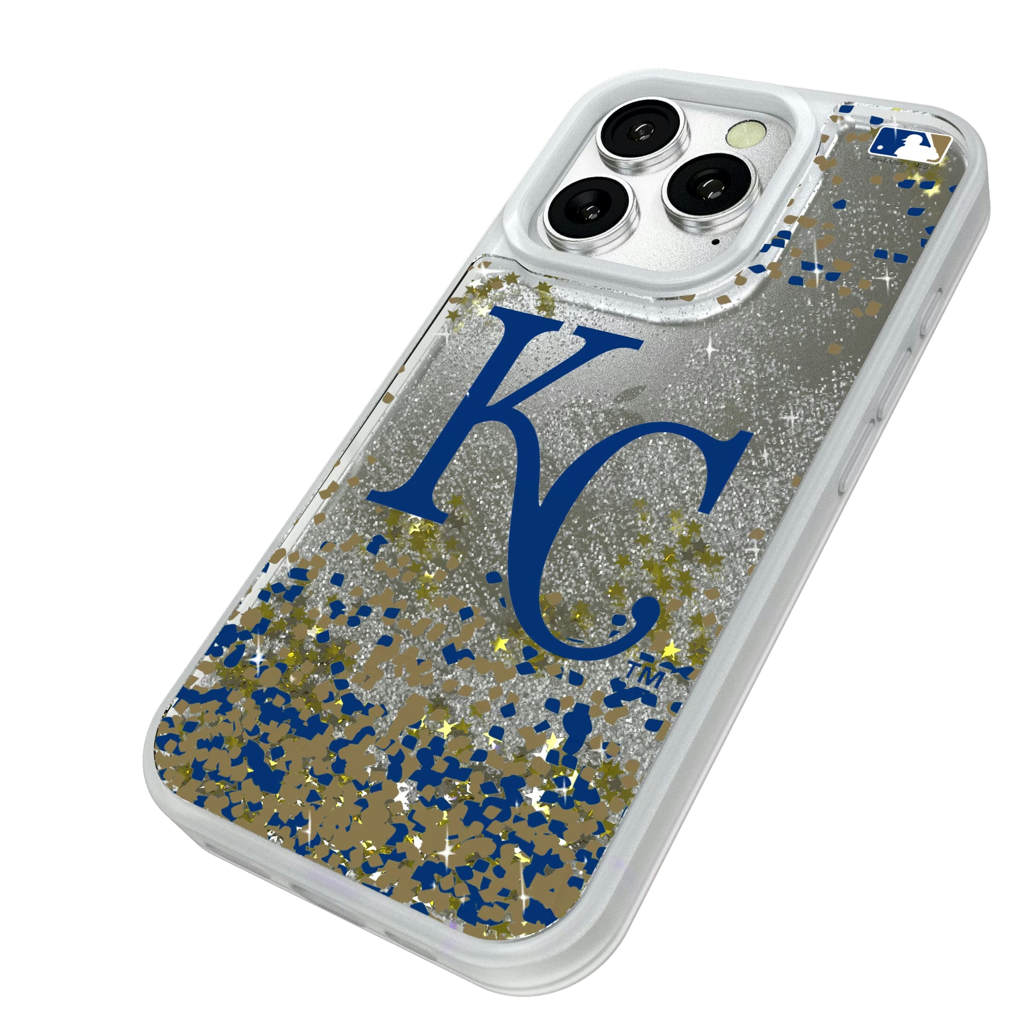 Kansas City Royals Confetti iPhone Glitter Phone Case for Apple iPhone - Isometric View#Device_iPhone 16 Pro