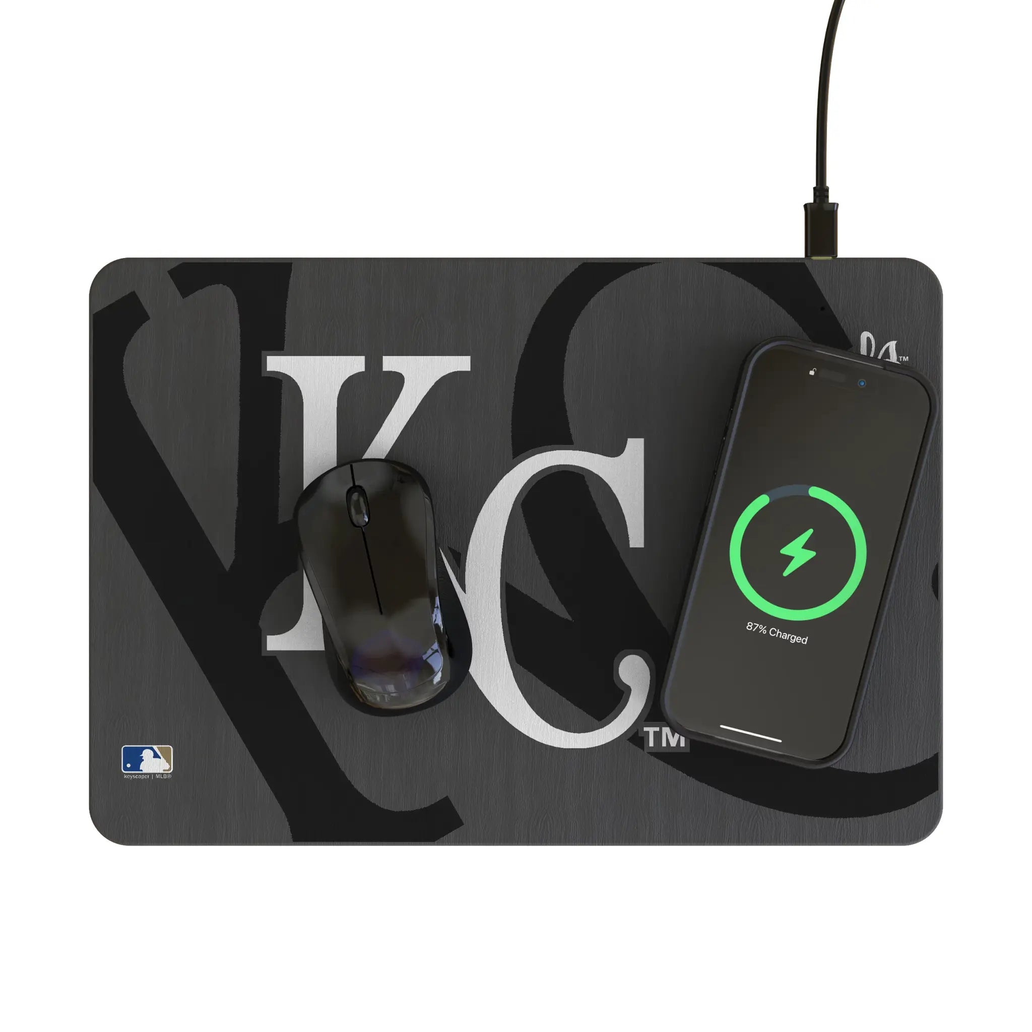 Kansas City Royals Monocolor Tilt 15-Watt Wireless Charger and Mouse Pad - Lifestyle