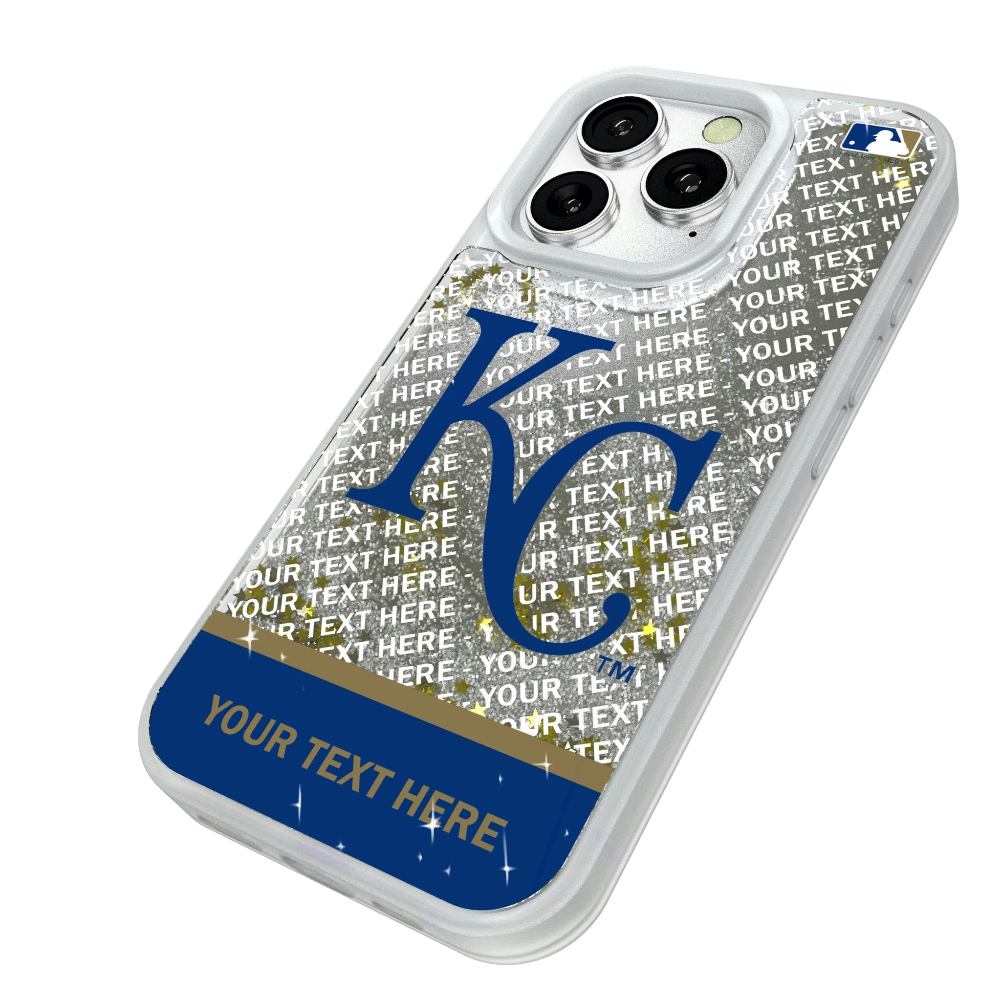 Kansas City Royals Personalized EndZone Plus iPhone Glitter Phone Case for Apple iPhone - Isometric View#Device_iPhone 16 Pro