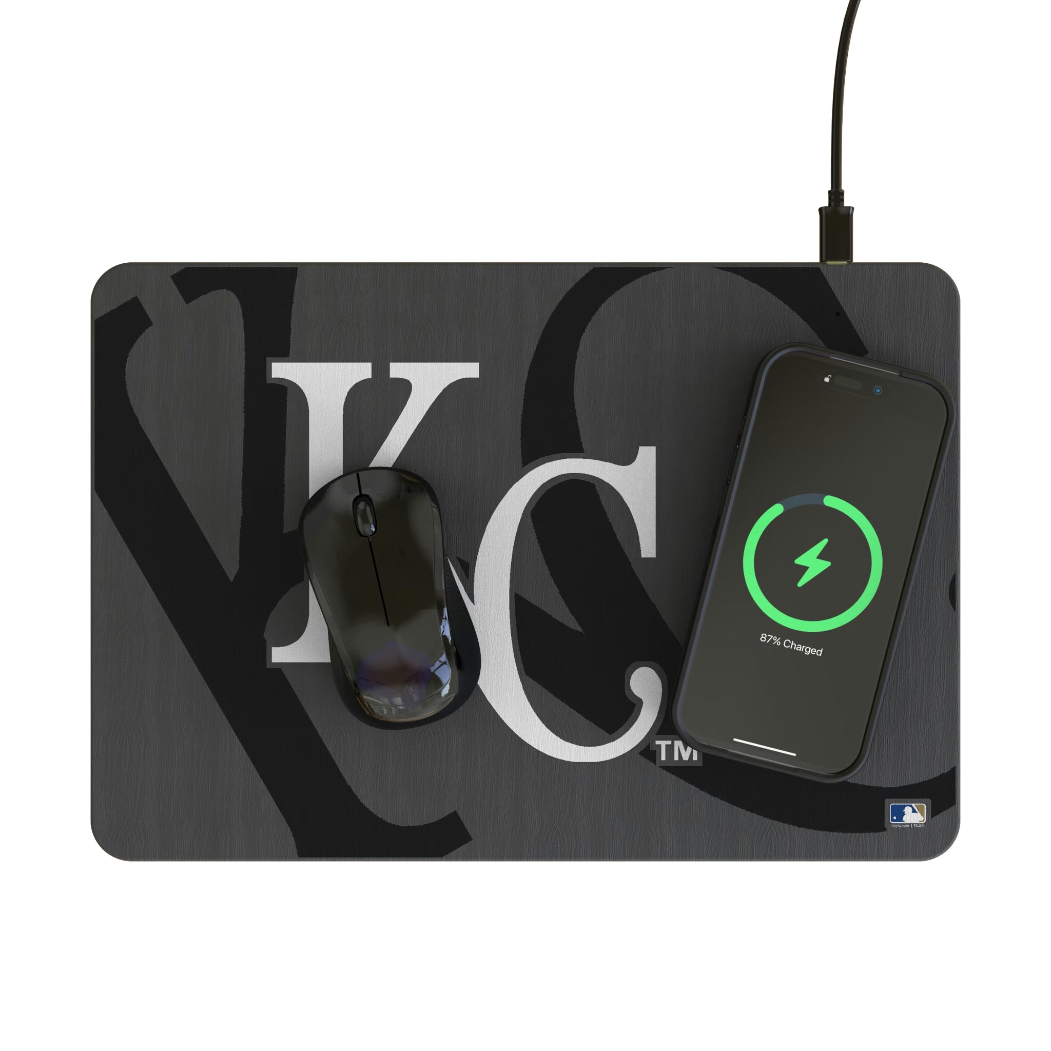 Kansas City Royals Personalized Tilt 15-Watt Wireless Charger and Mouse Pad - Lifestyle