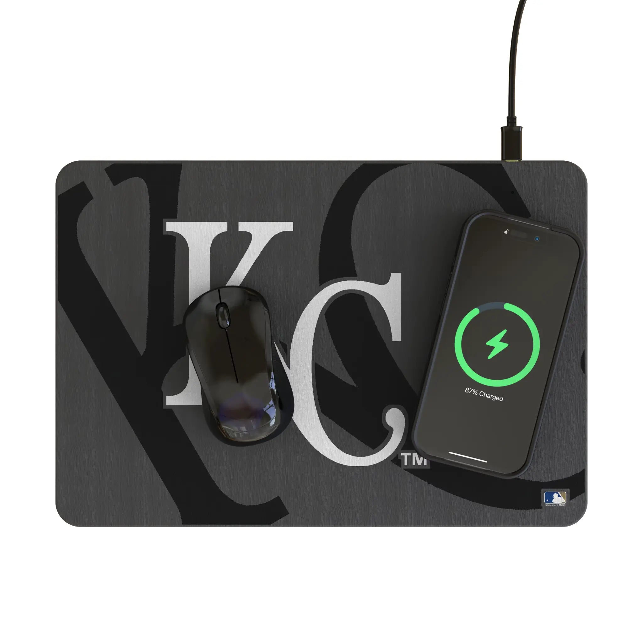 Kansas City Royals Personalized Tilt 15-Watt Wireless Charger and Mouse Pad - Lifestyle