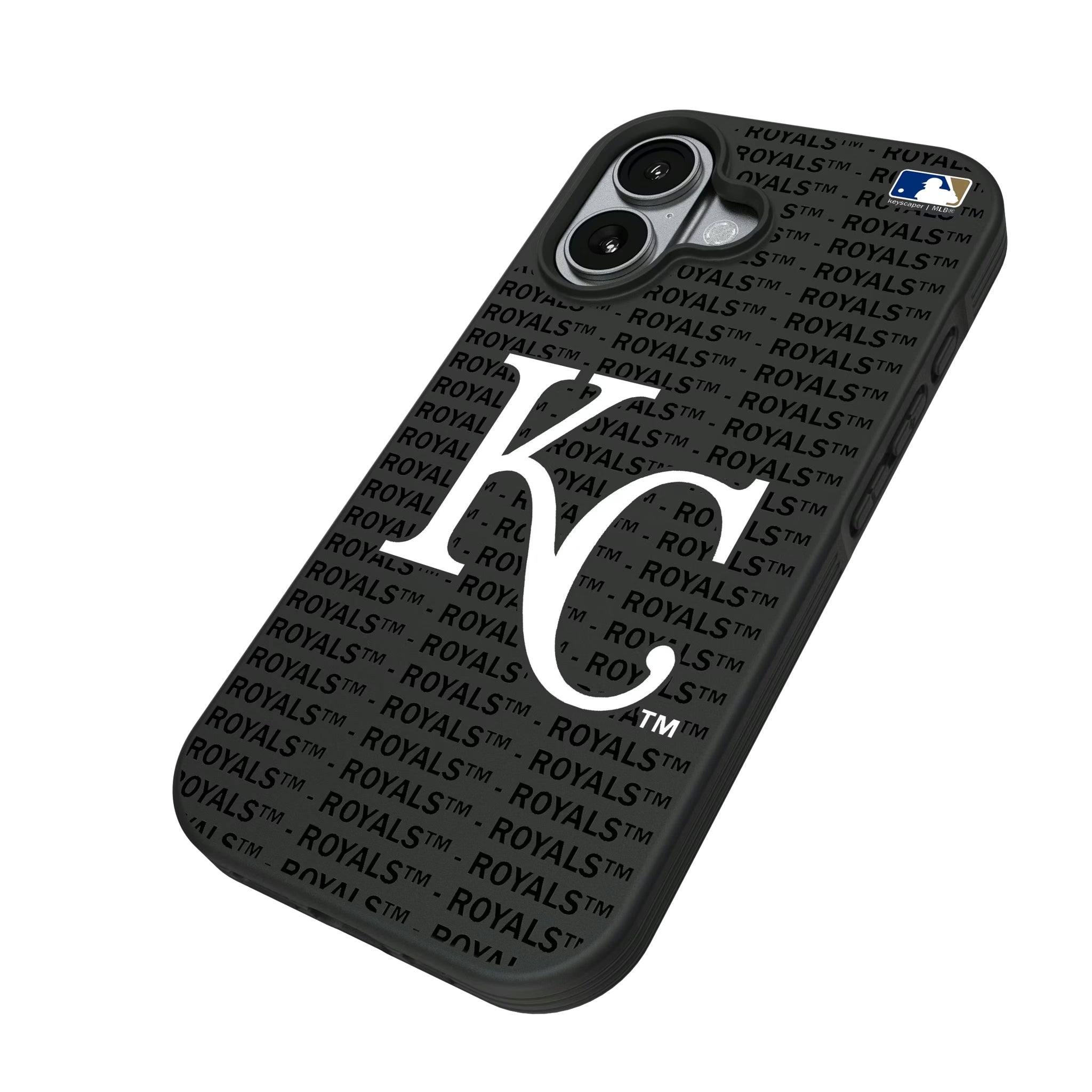 Kansas City Royals Text Backdrop iPhone Bump Phone Case for Apple iPhone - Isometric View#Device_iPhone 17