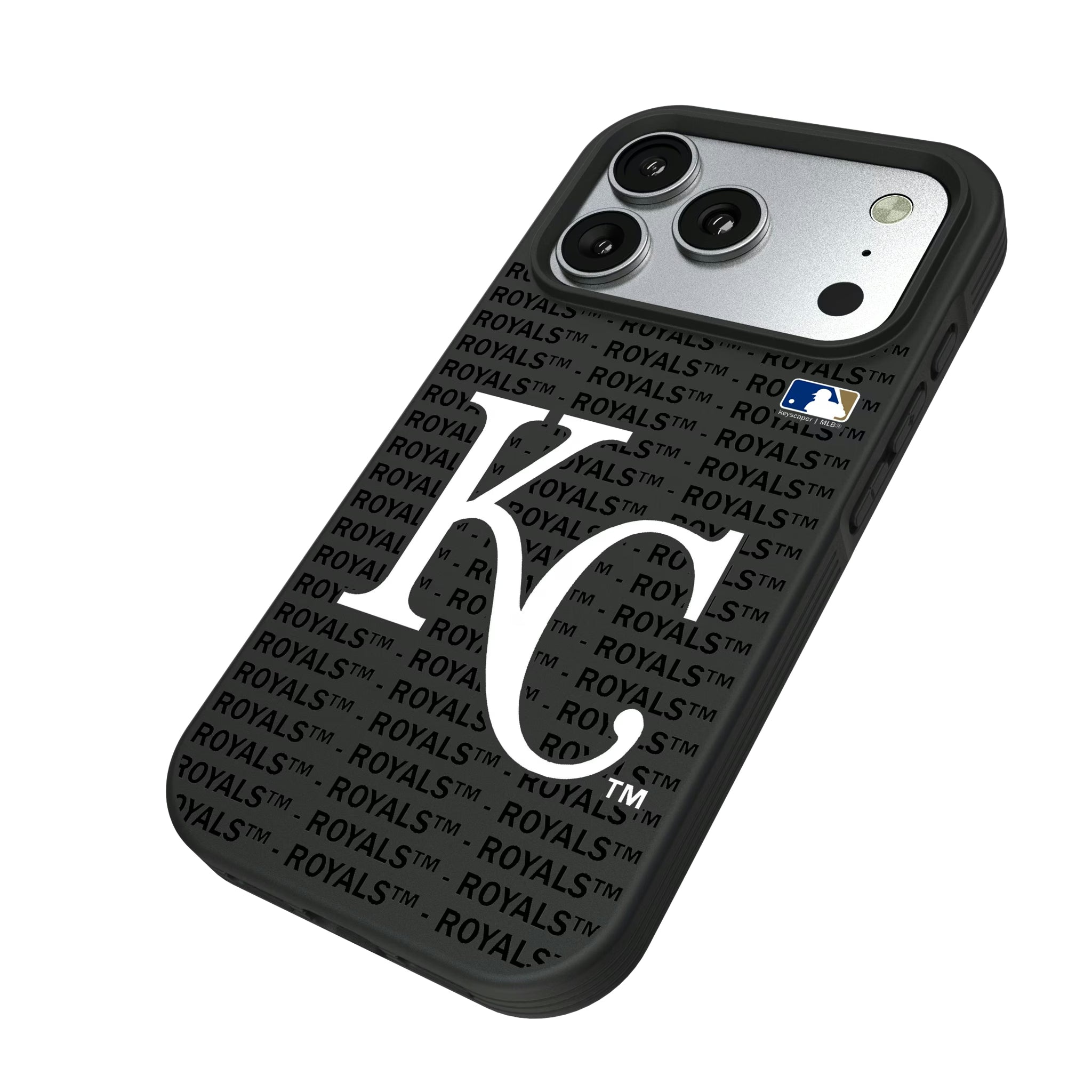 Kansas City Royals Text Backdrop iPhone Bump Phone Case for Apple iPhone - Isometric View#Device_iPhone 17 Pro