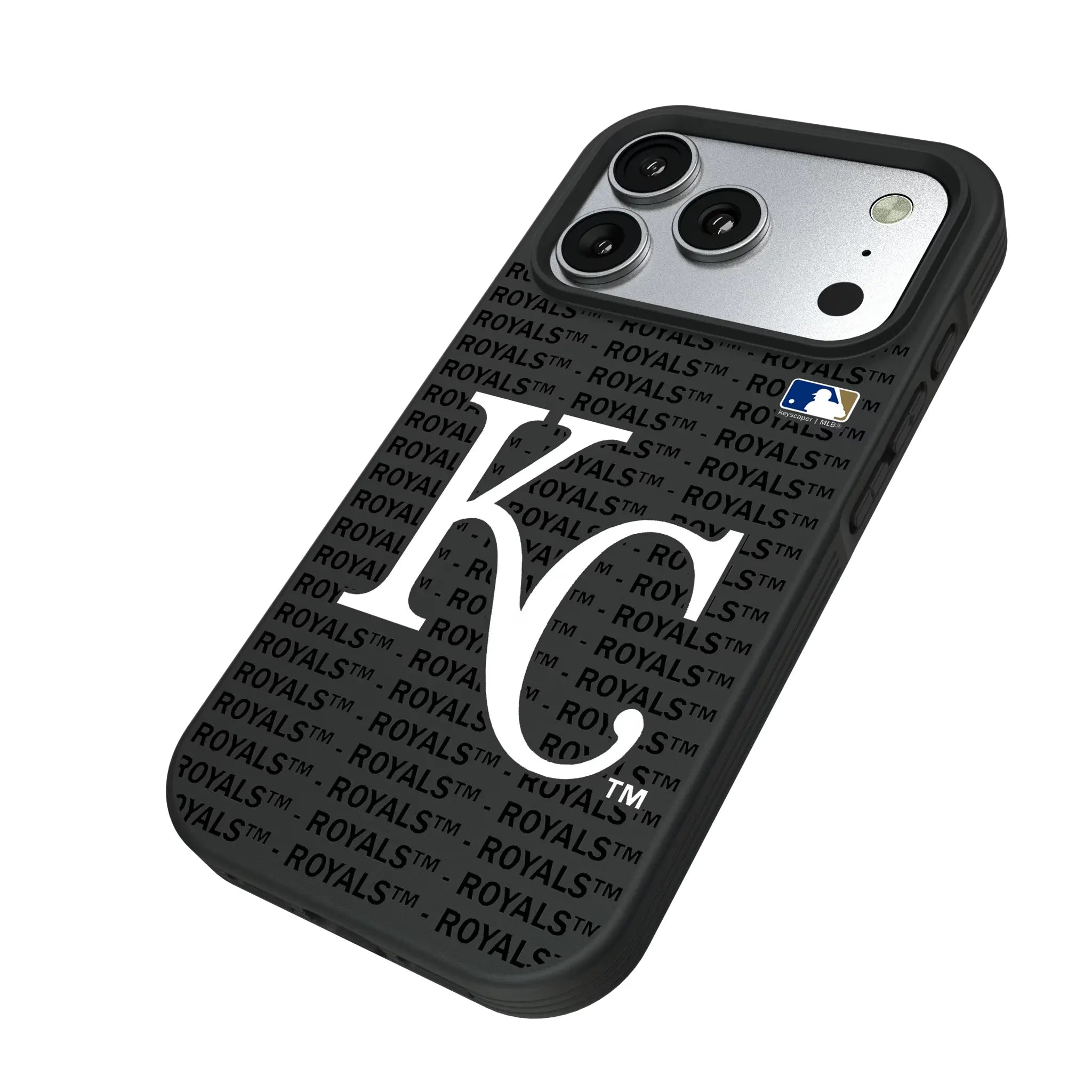Kansas City Royals Text Backdrop iPhone Bump Phone Case for Apple iPhone - Isometric View#Device_iPhone 17 Pro