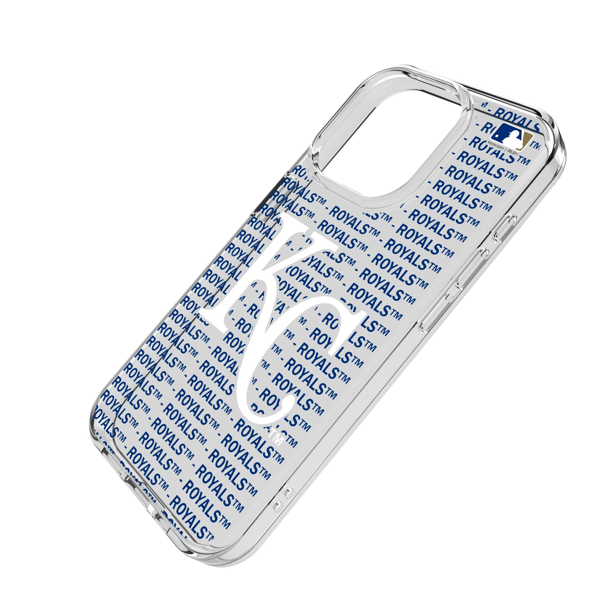 Kansas City Royals Text Backdrop iPhone Clear Phone Case for Apple iPhone - Isometric View