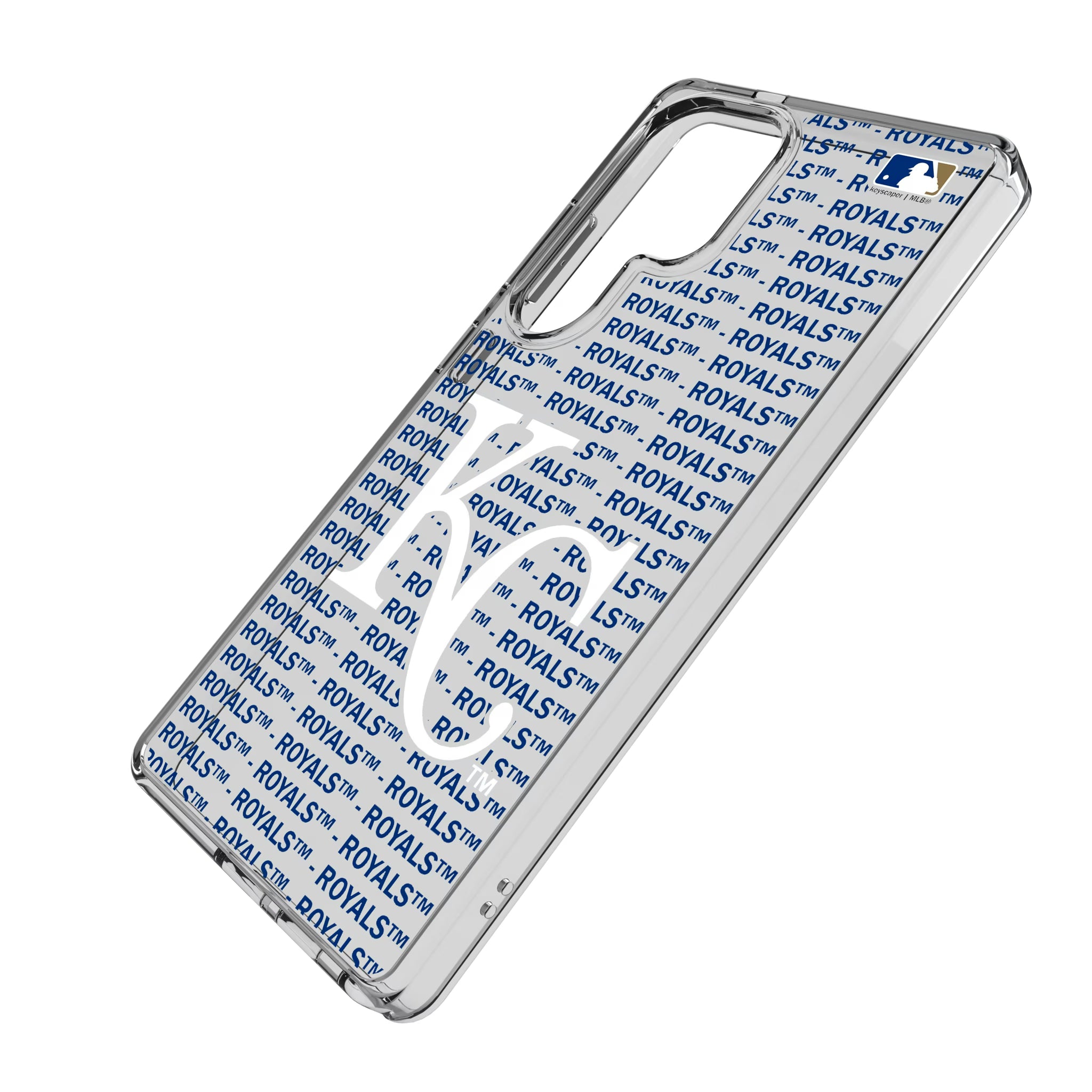 Kansas City Royals Text Backdrop Galaxy Clear Phone Case for Samsung Galaxy - Isometric View