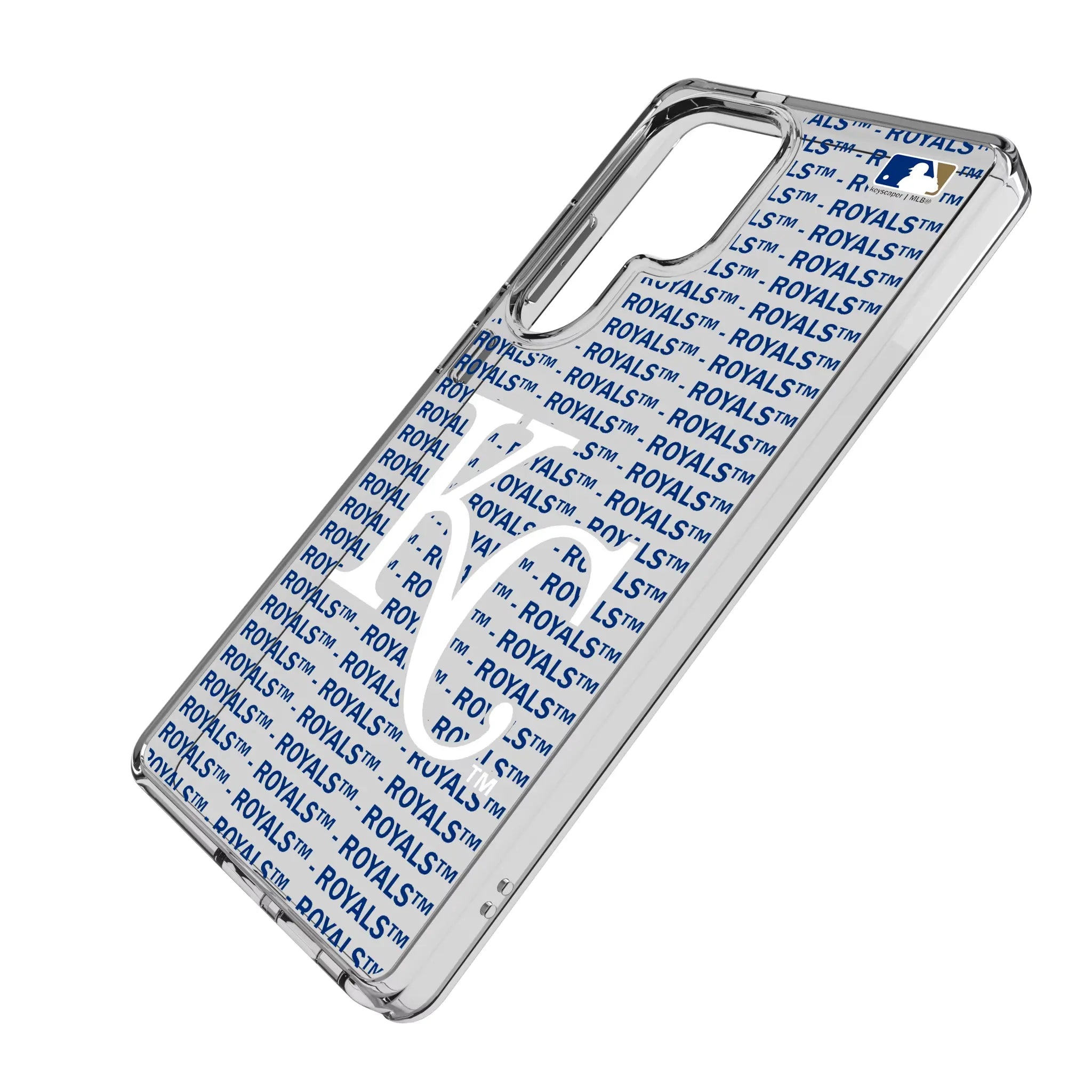Kansas City Royals Text Backdrop Galaxy Clear Phone Case for Samsung Galaxy - Isometric View#Device_Galaxy S25 Ultra