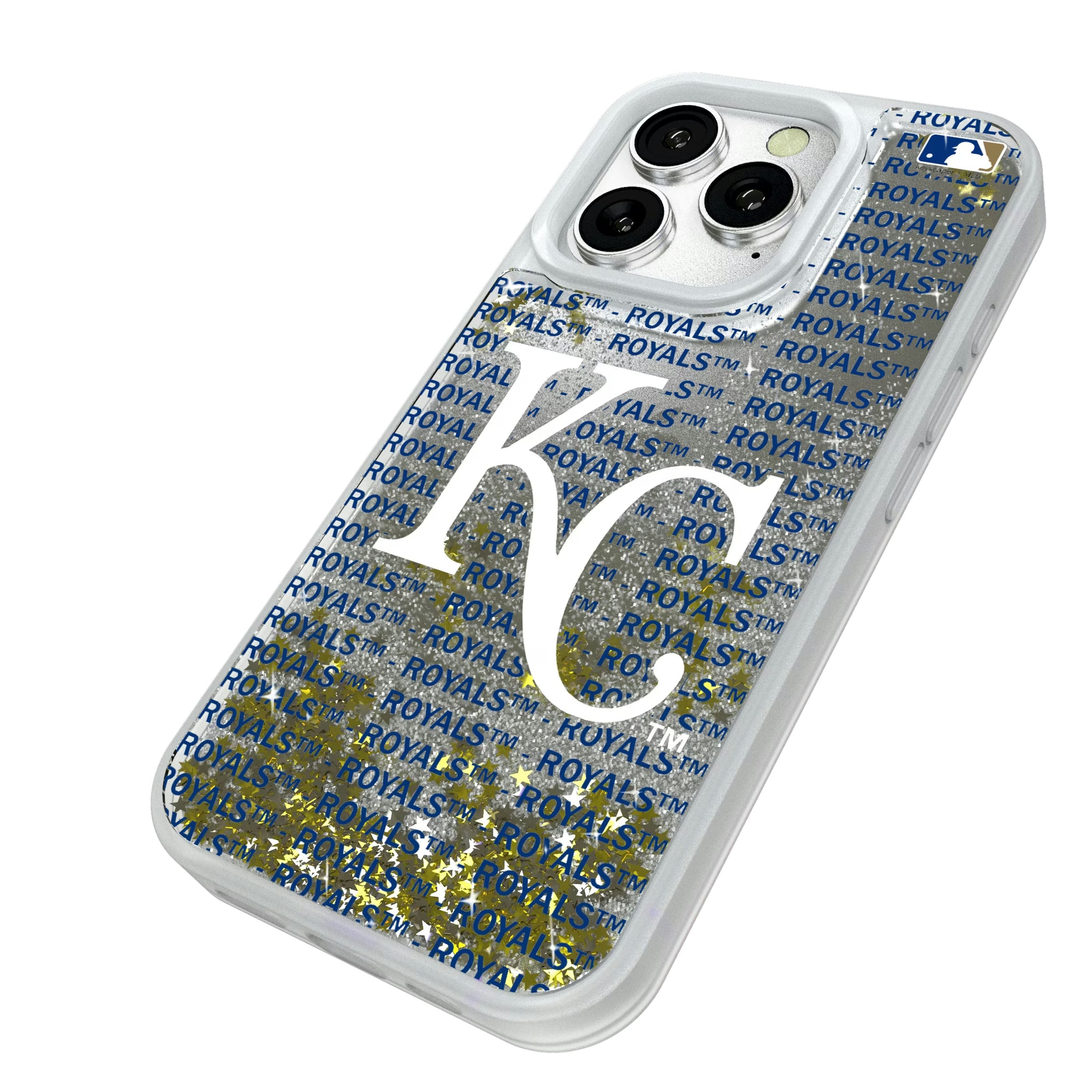 Kansas City Royals Text Backdrop iPhone Glitter Phone Case for Apple iPhone - Isometric View#Device_iPhone 16 Pro