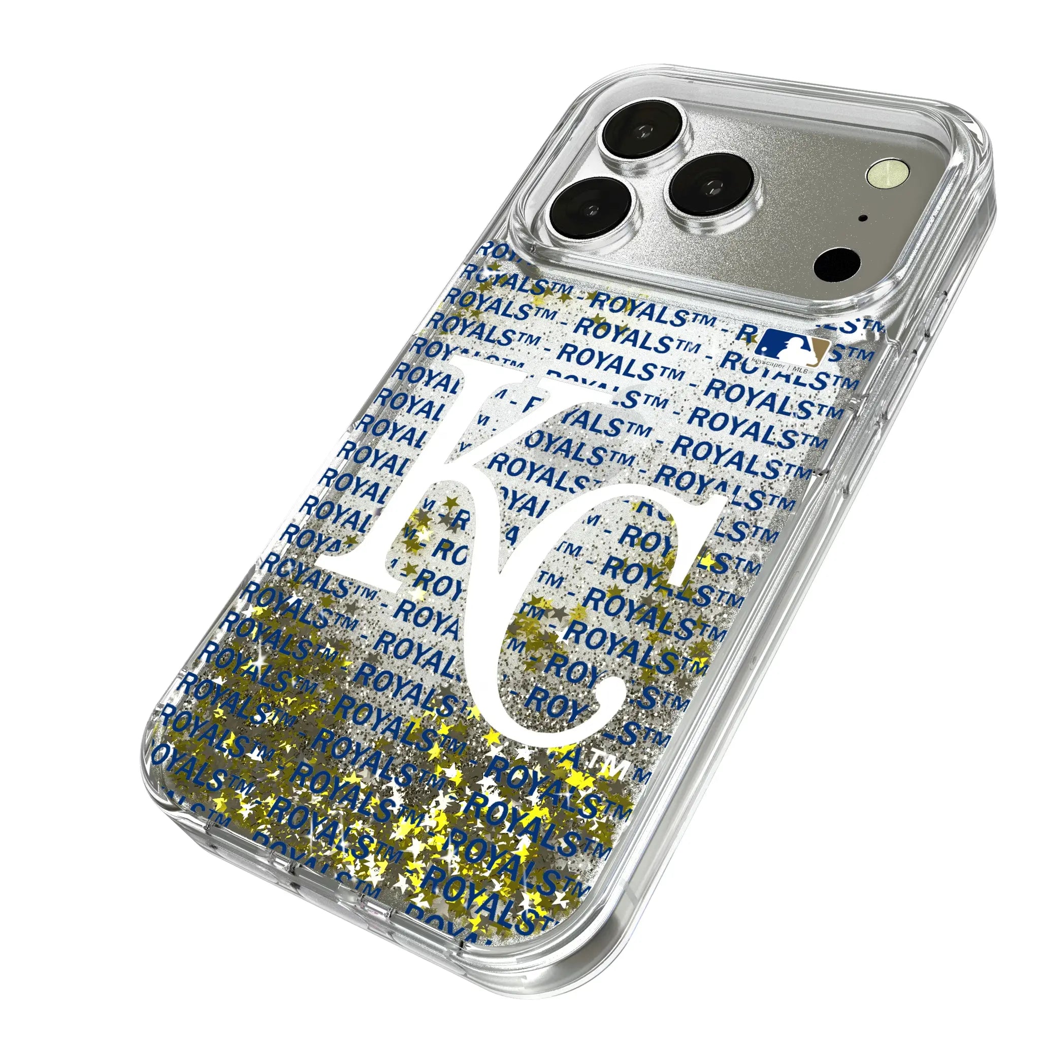 Kansas City Royals Text Backdrop iPhone Glitter Phone Case for Apple iPhone - Isometric View