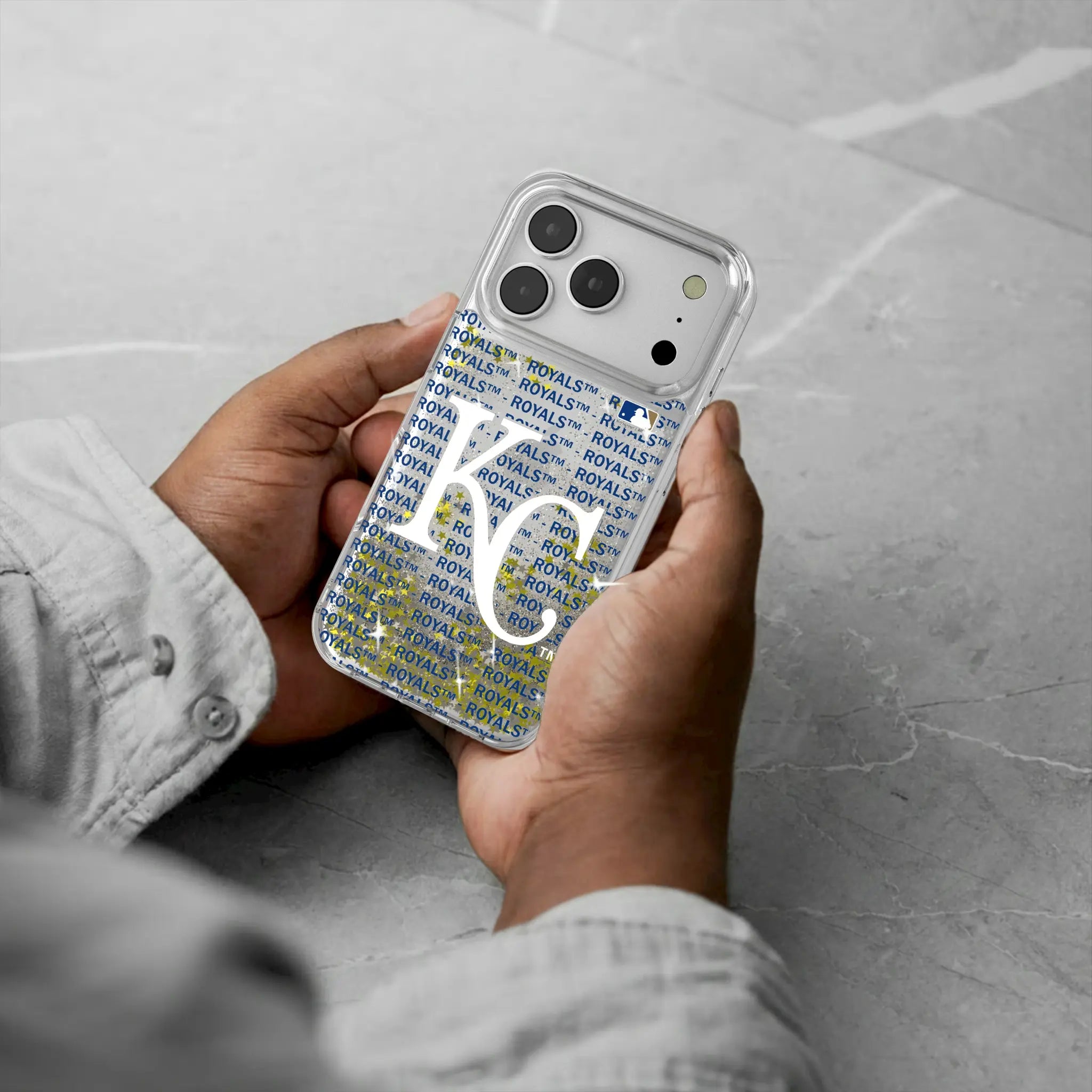 Kansas City Royals Text Backdrop iPhone Glitter Phone Case for Apple iPhone - Lifestyle