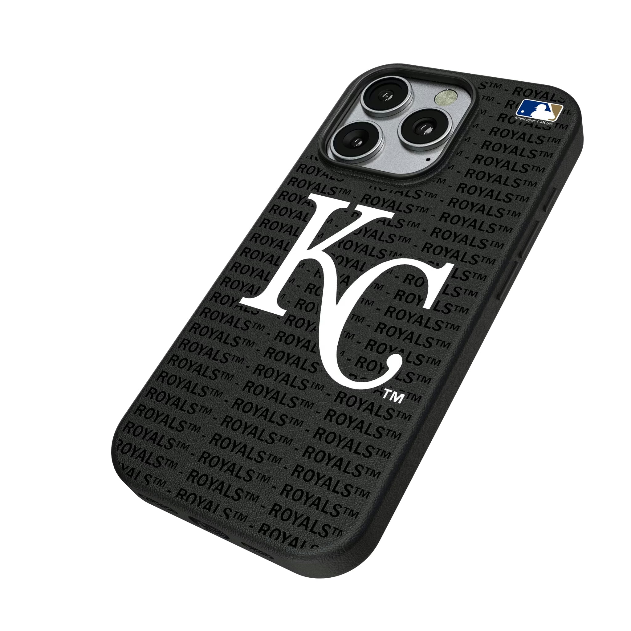 Kansas City Royals Text Backdrop iPhone MagSafe Compatible Phone Case for Apple iPhone - Isometric View