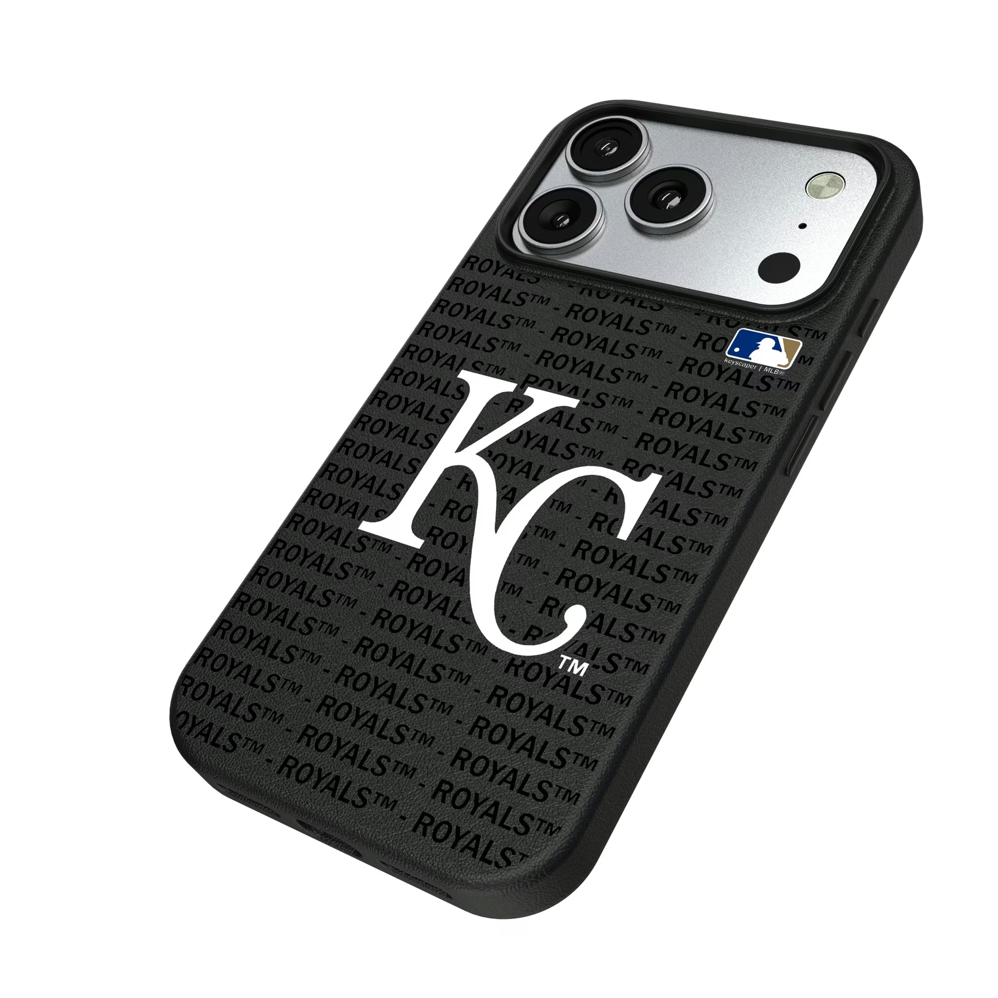 Kansas City Royals Text Backdrop iPhone MagSafe Compatible Phone Case for Apple iPhone - Isometric View#Device_iPhone 17 Pro