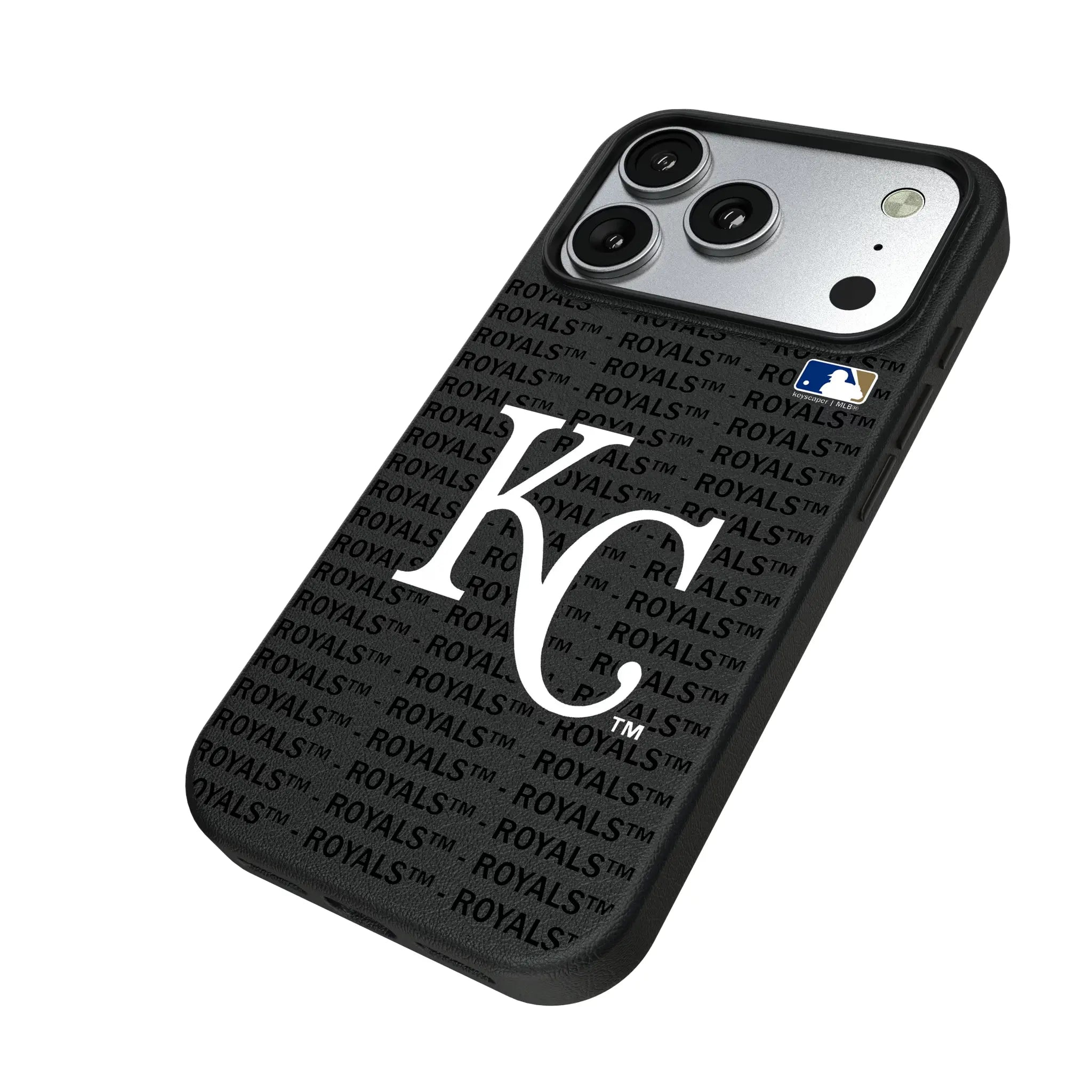 Kansas City Royals Text Backdrop iPhone MagSafe Compatible Phone Case for Apple iPhone - Isometric View#Device_iPhone 17 Pro