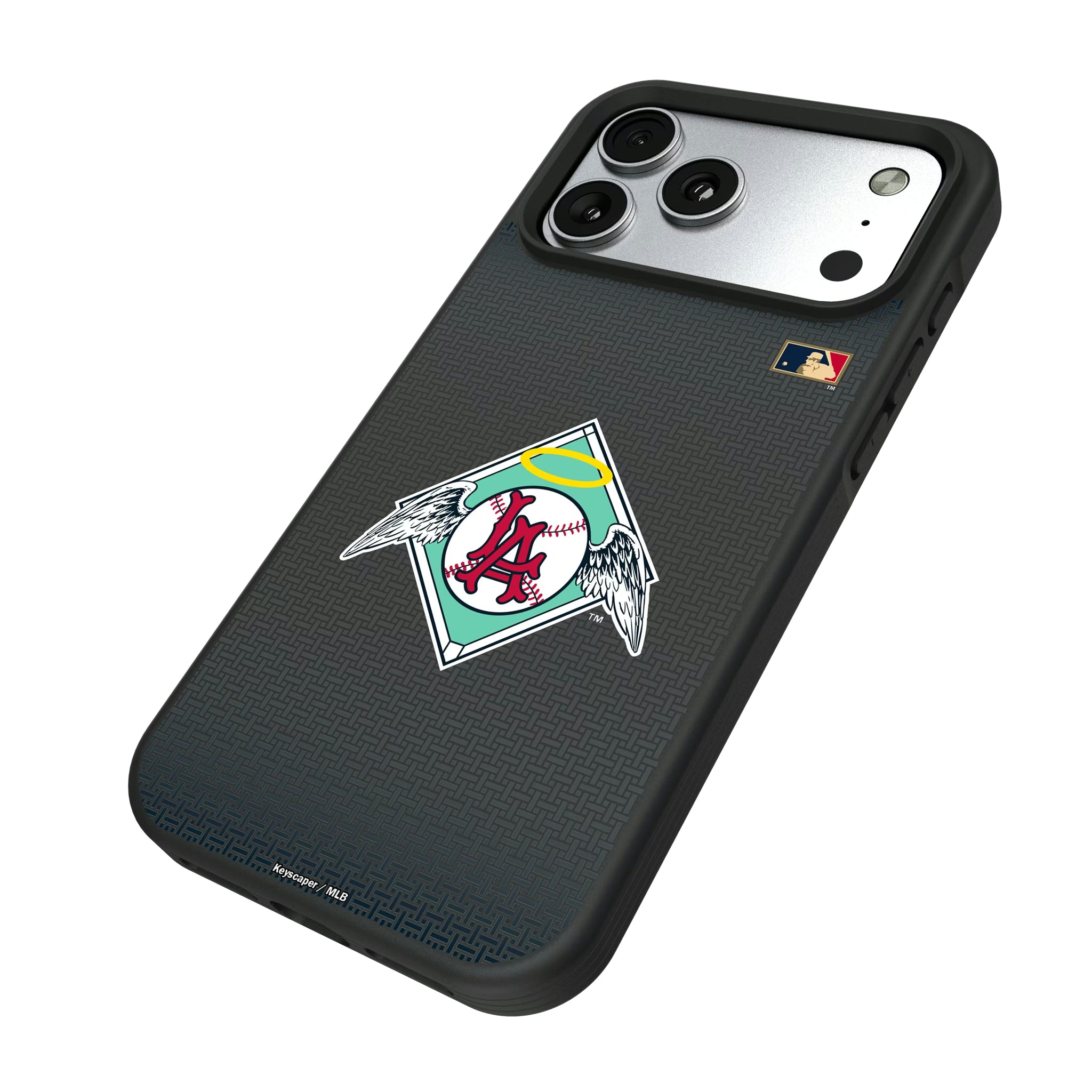 LA Angels 1961-1965 - Cooperstown Collection Linen iPhone Bump Phone Case for Apple iPhone - Isometric View#Device_iPhone 17 Pro Max