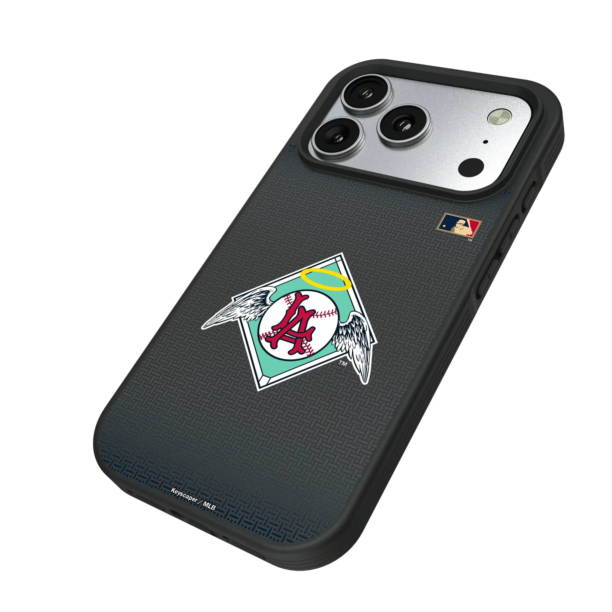 LA Angels 1961-1965 - Cooperstown Collection Linen iPhone Bump Phone Case for Apple iPhone - Isometric View#Device_iPhone 17 Pro
